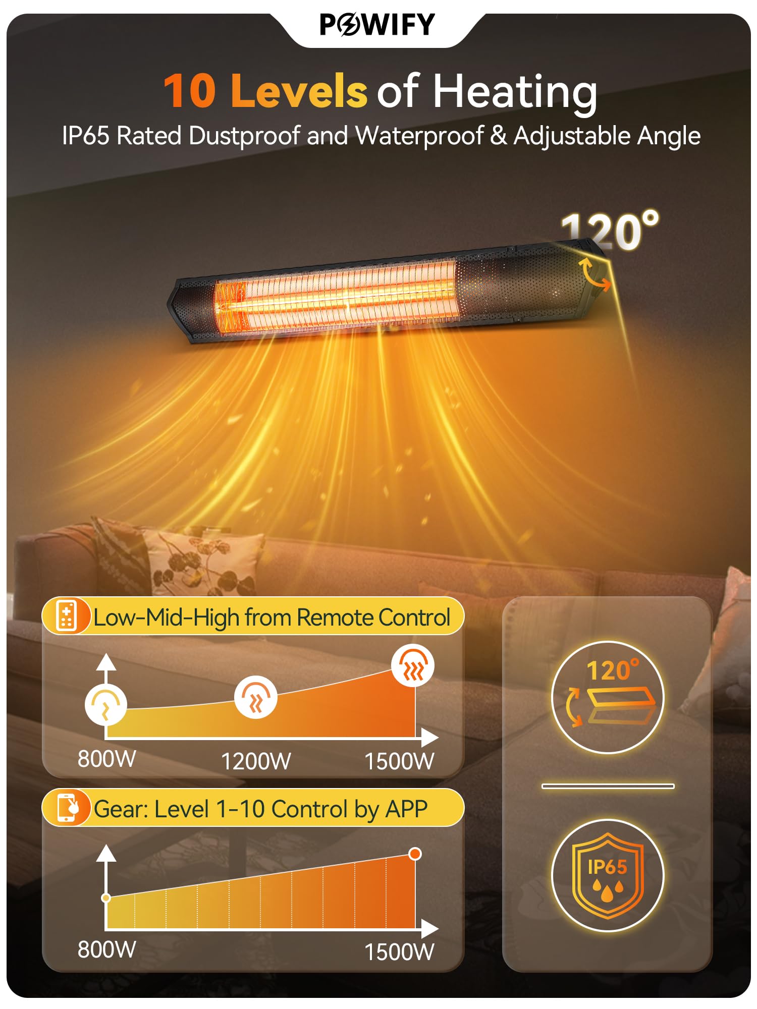 1500W Electric Infrared Outdoor Heater with App Control - 10 Speed Settings & 12H Timer for Patio, Greenhouse, Garage - Perfect for Winter Evenings, Backyard Gatherings, and Outdoor Dining