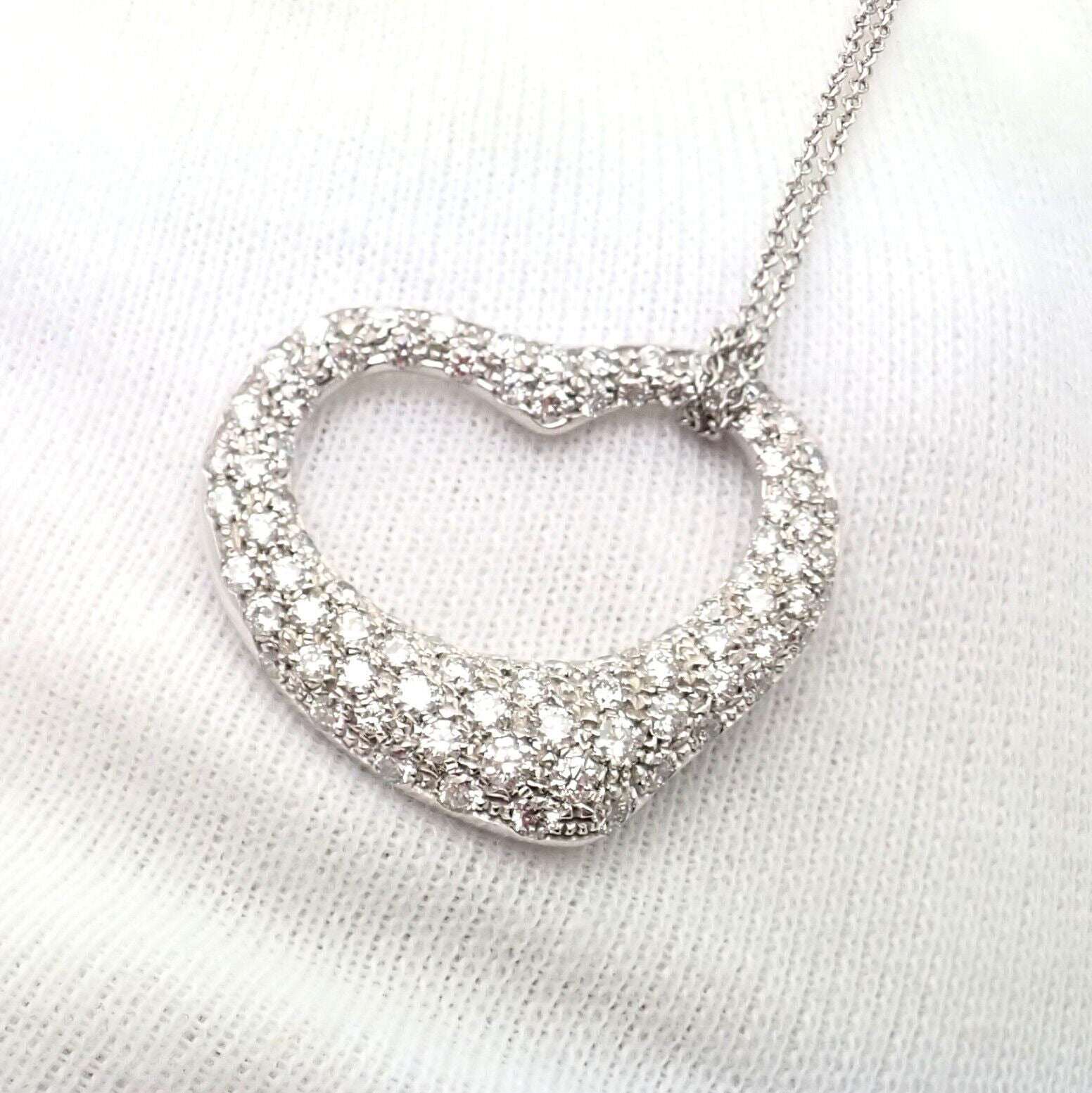 Authentic Tiffany & Co Elsa Peretti Platinum Diamond Large Open Heart Pendant Necklace - Perfect for Anniversaries, Valentine's Day & Special Occasions
