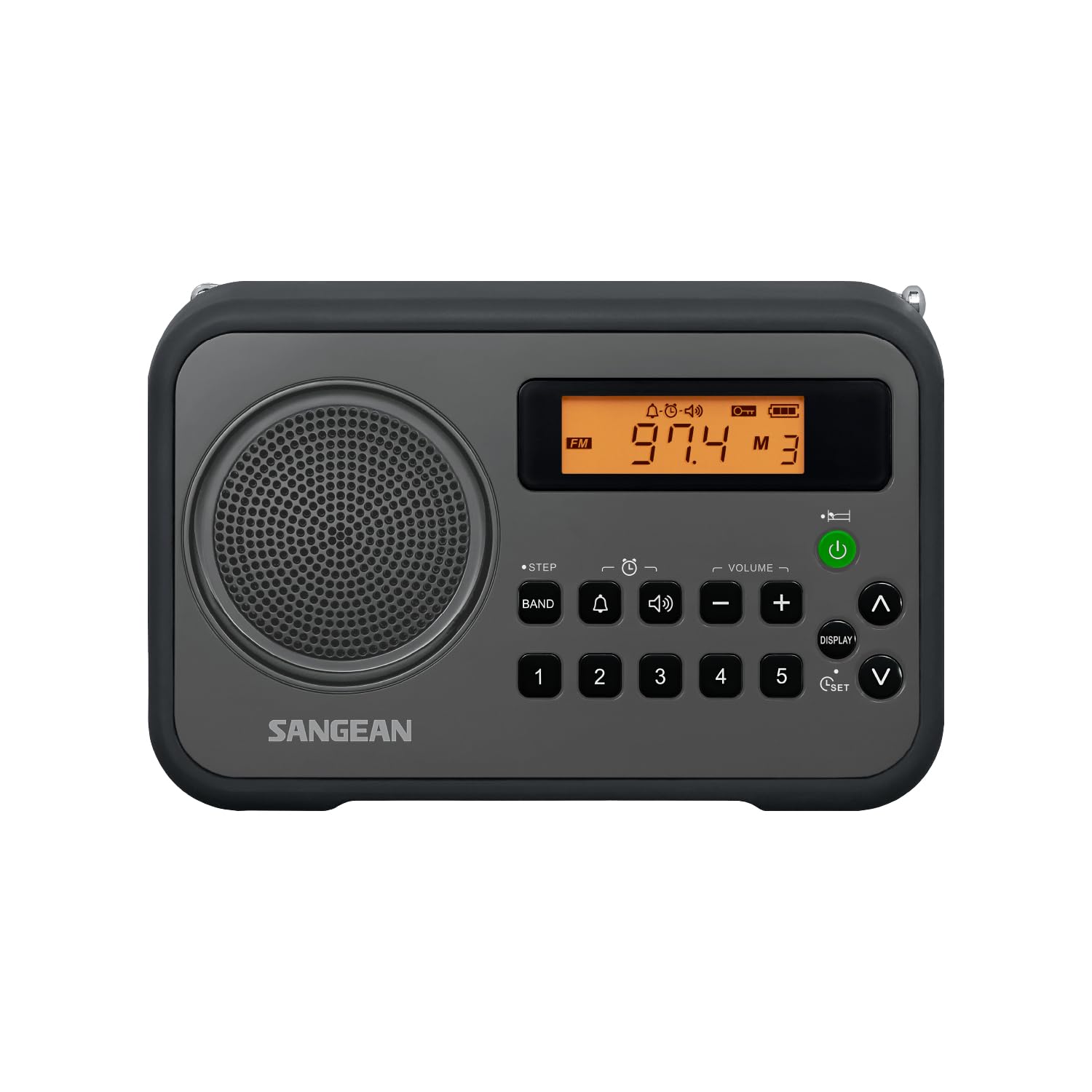 Sangean PR-D18BK AM/FM Portable Radio with Protective Bumper - Compact & Durable Gray/Black Design for Outdoor, Emergency, and Home Use