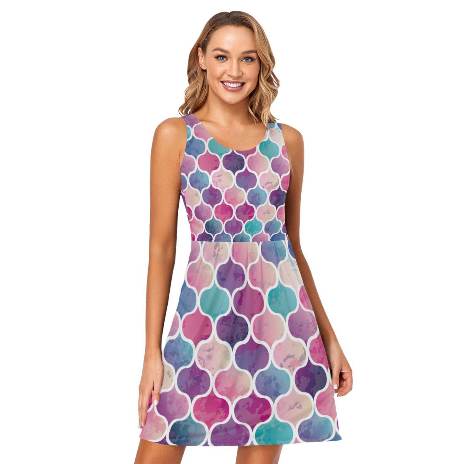Women's Sleeveless Floral Print Pleated Sun Dress with Pockets - Casual Summer Dress for Beach, Vacation, and Outdoor Activities