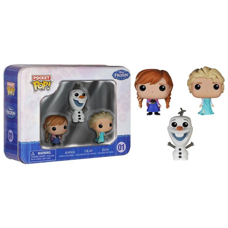 Disney Frozen Pocket Pop! 3-Pack Tin Set with Anna, Elsa & Olaf - Fun Collectible Figures for Disney Fans, Kids Room Decor & Gift Ideas