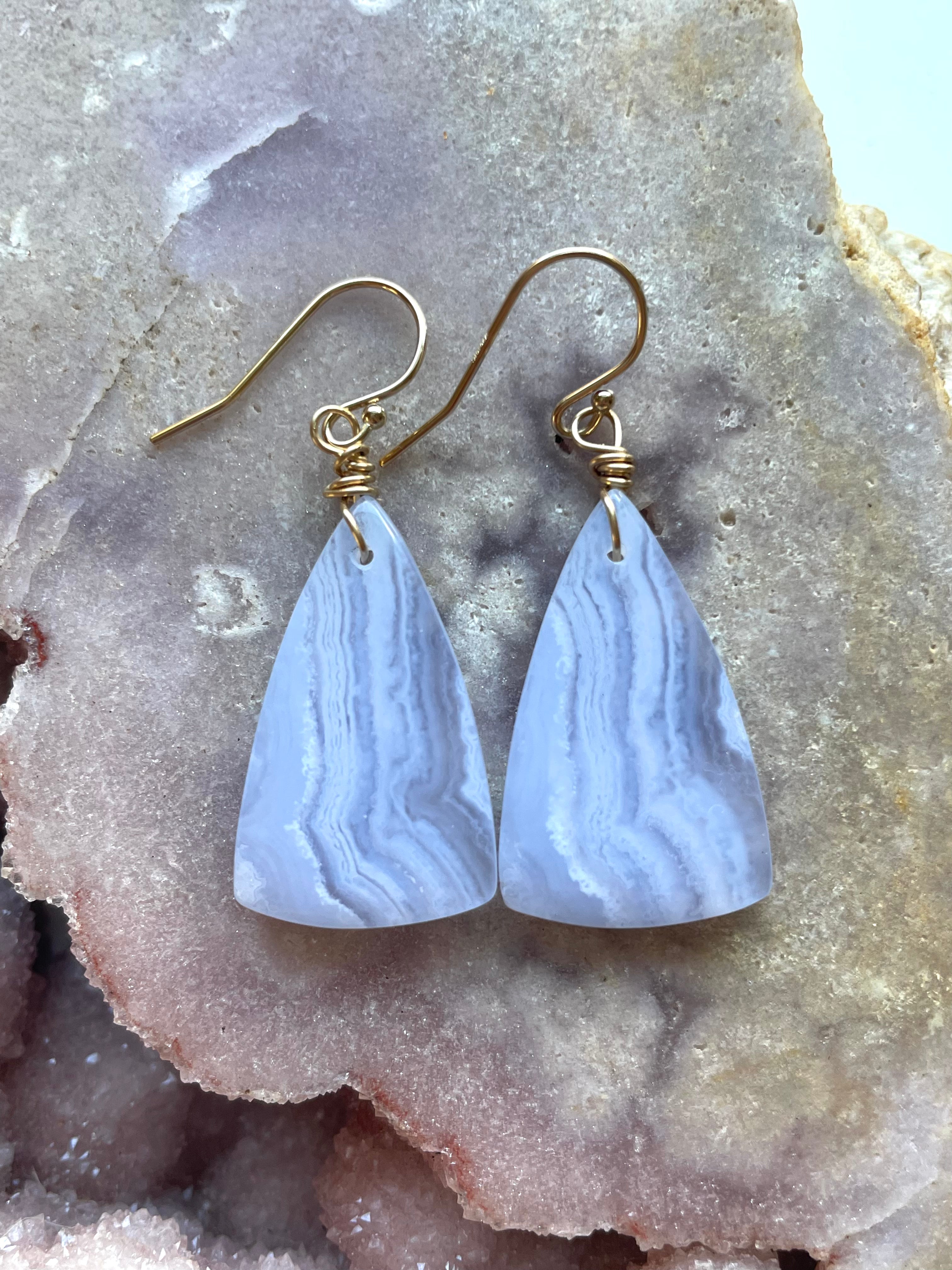 Blue Lace Agate Earrings - 14K Gold Filled Dangle Earrings for Women | Boho Chic Jewelry for Everyday Wear & Special Occasions
