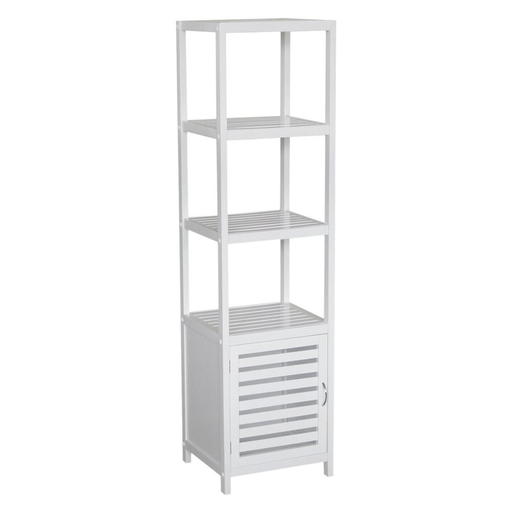 Natural Spa Bamboo 5-Shelf Tower Cabinet - White Bathroom Storage Organizer for Towels, Toiletries & Spa Essentials - Perfect for Bathroom, Bedroom or Laundry Room Organization