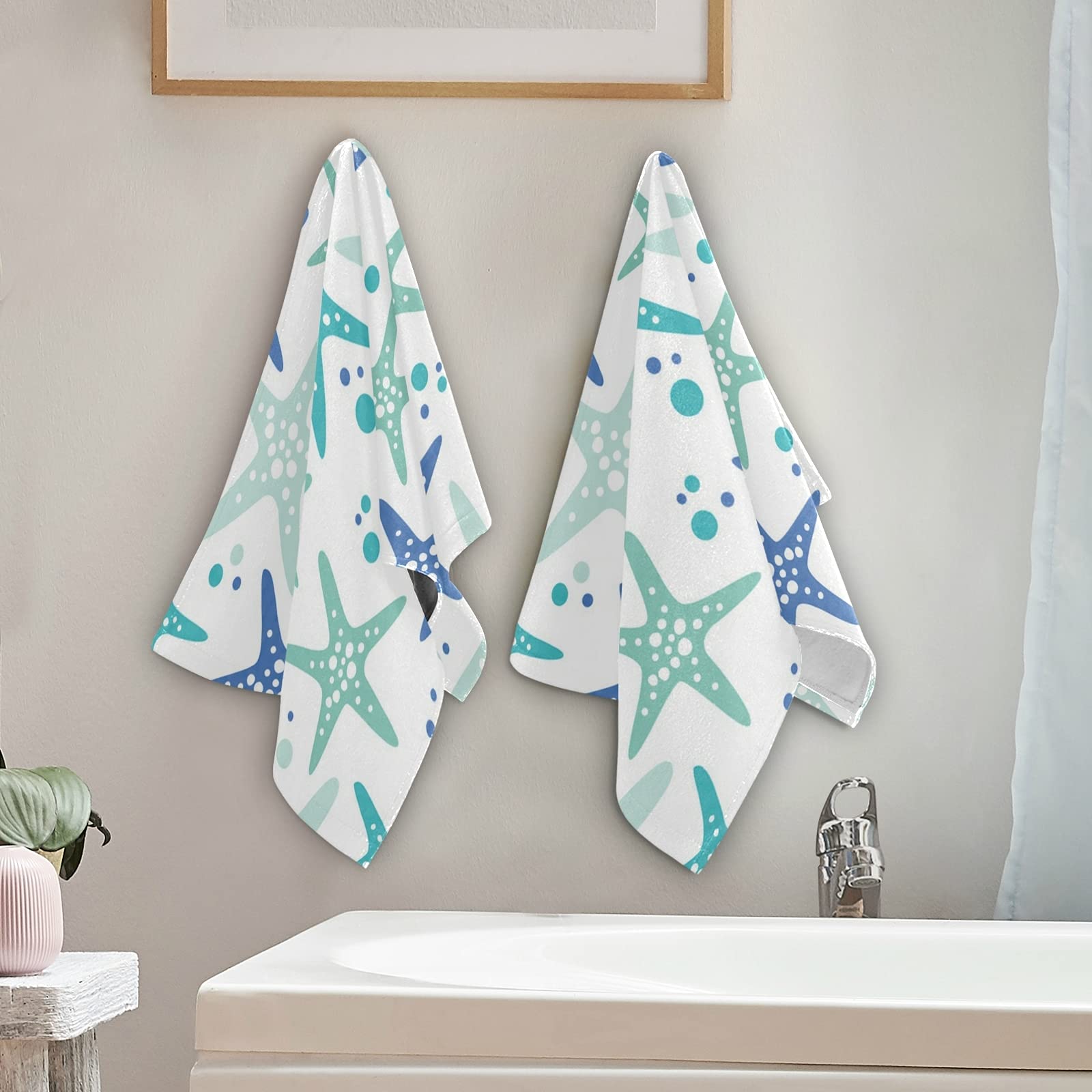 CHIFIGNO Cute Starfish Face Towels for Skincare - 2 Pack Soft Washcloths, Absorbent Dish Towels for Kitchen & Fingertip Bath Towels | Perfect for Spa Day, Facial Cleansing & Gentle Exfoliation