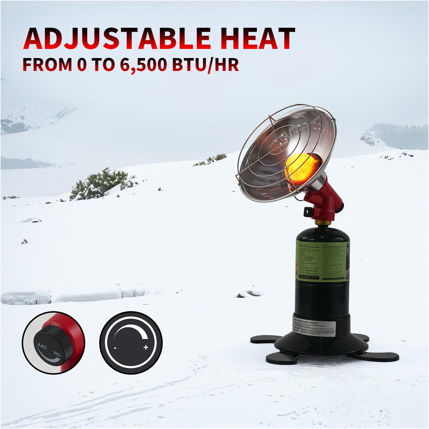 6500 BTU Portable Propane Tent Heater for Camping & Winter Fishing - Adjustable Heat Levels, Safe Outdoor Heater with Protective Mesh & Large Burner - Perfect for Tents, Cabins, RV and Outdoor Adventures