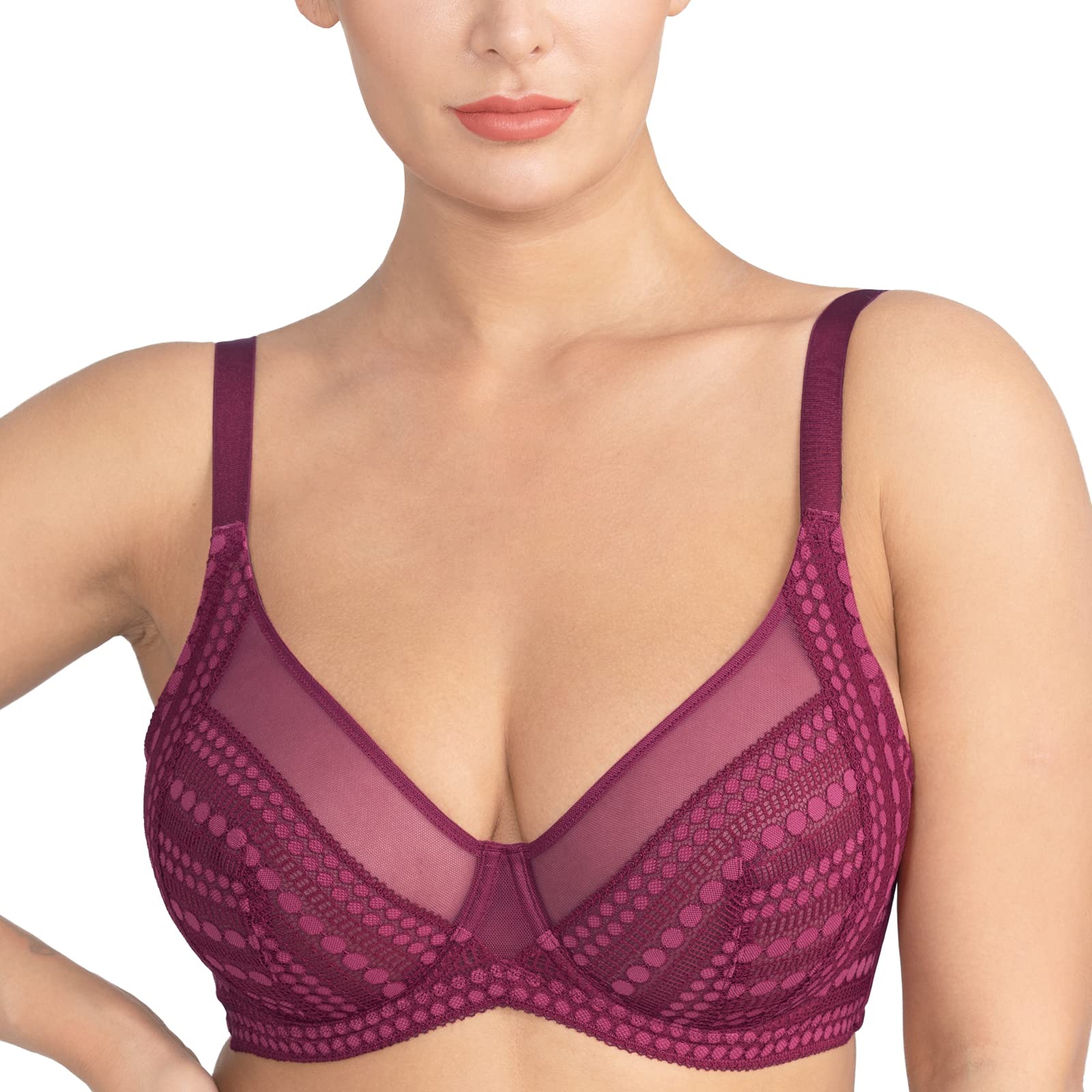 HSIA Women's Lace Minimizer Bra - Full Coverage Unlined Underwire Plunge Bra for Everyday Comfort & Support | Perfect for Work, Date Night & Special Occasions