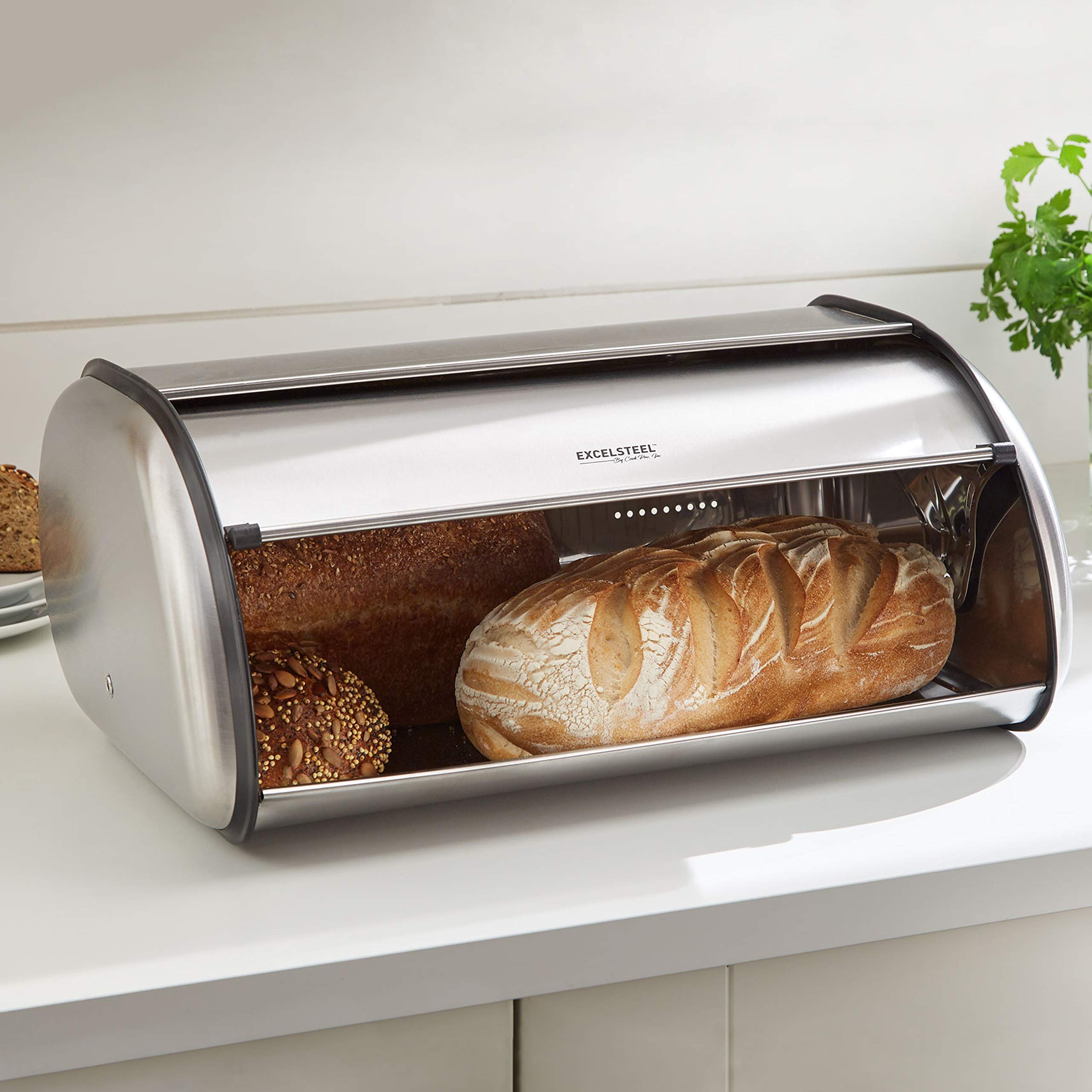 BrylaneHome Stainless Steel Bread Box - Airtight Bread Storage Container for Kitchen Countertop - Keep Bread Fresh & Organized (Perfect for Sliced Bread, Baguettes, Rolls)