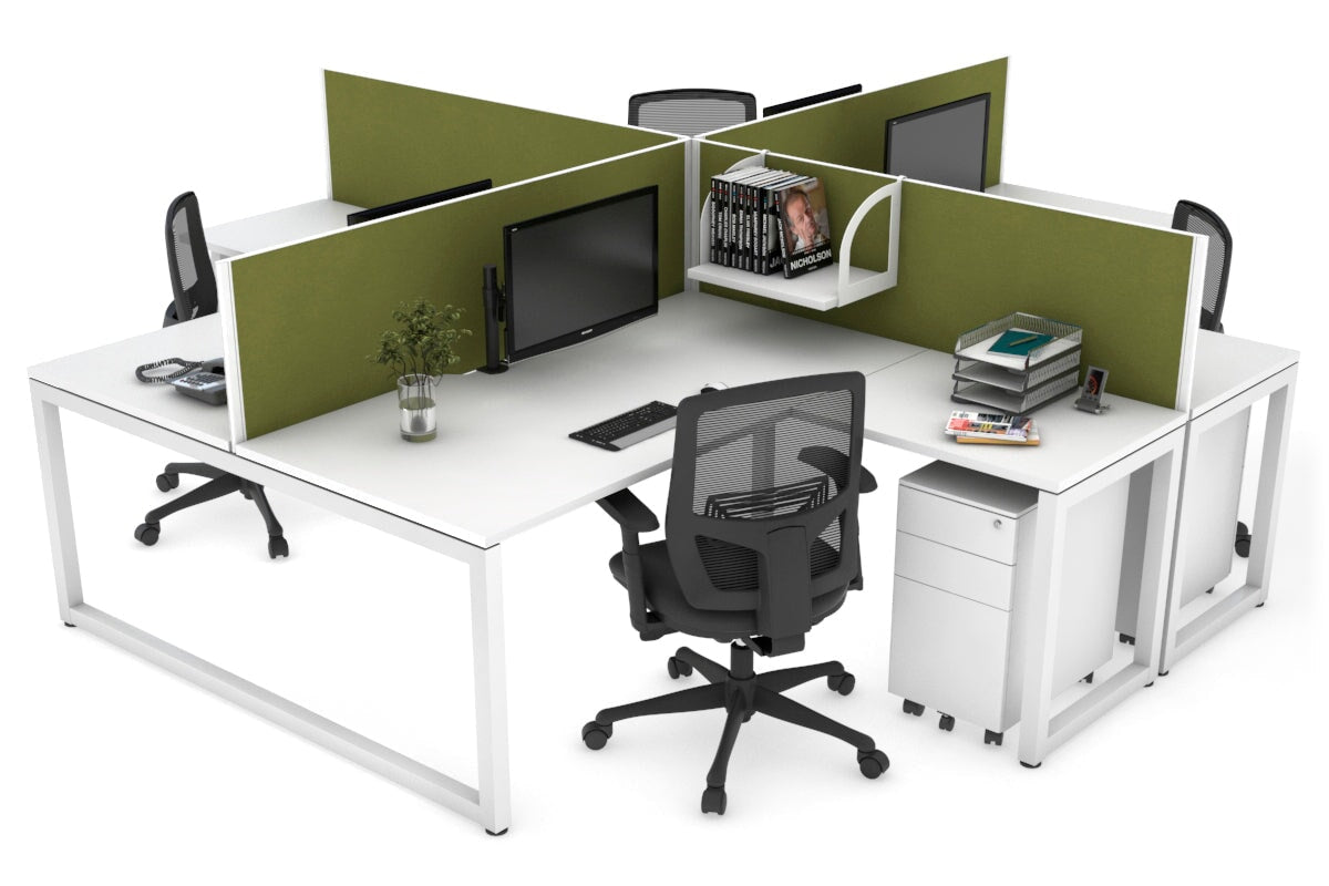 Quadro Loop Legs 4-Person Corner Workstation Desk - 1400L x 1800W with Cable Management - Perfect for Office, Conference Room & Collaborative Workspaces