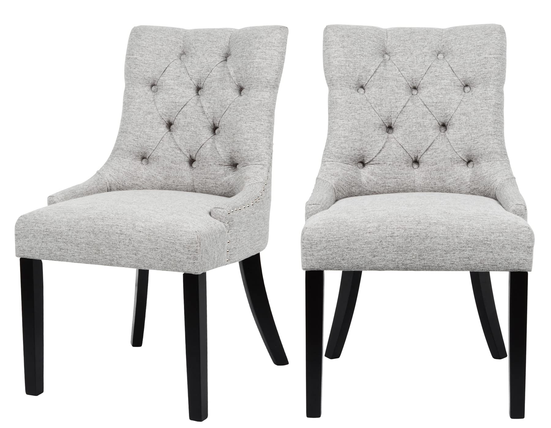 Modern Grey Flesser Fabric Upholstered Dining Chair Set of 2 - Tufted Accent Kitchen Chairs for Dining Room, Parsons Table - Perfect for Home, Restaurant & Office Use