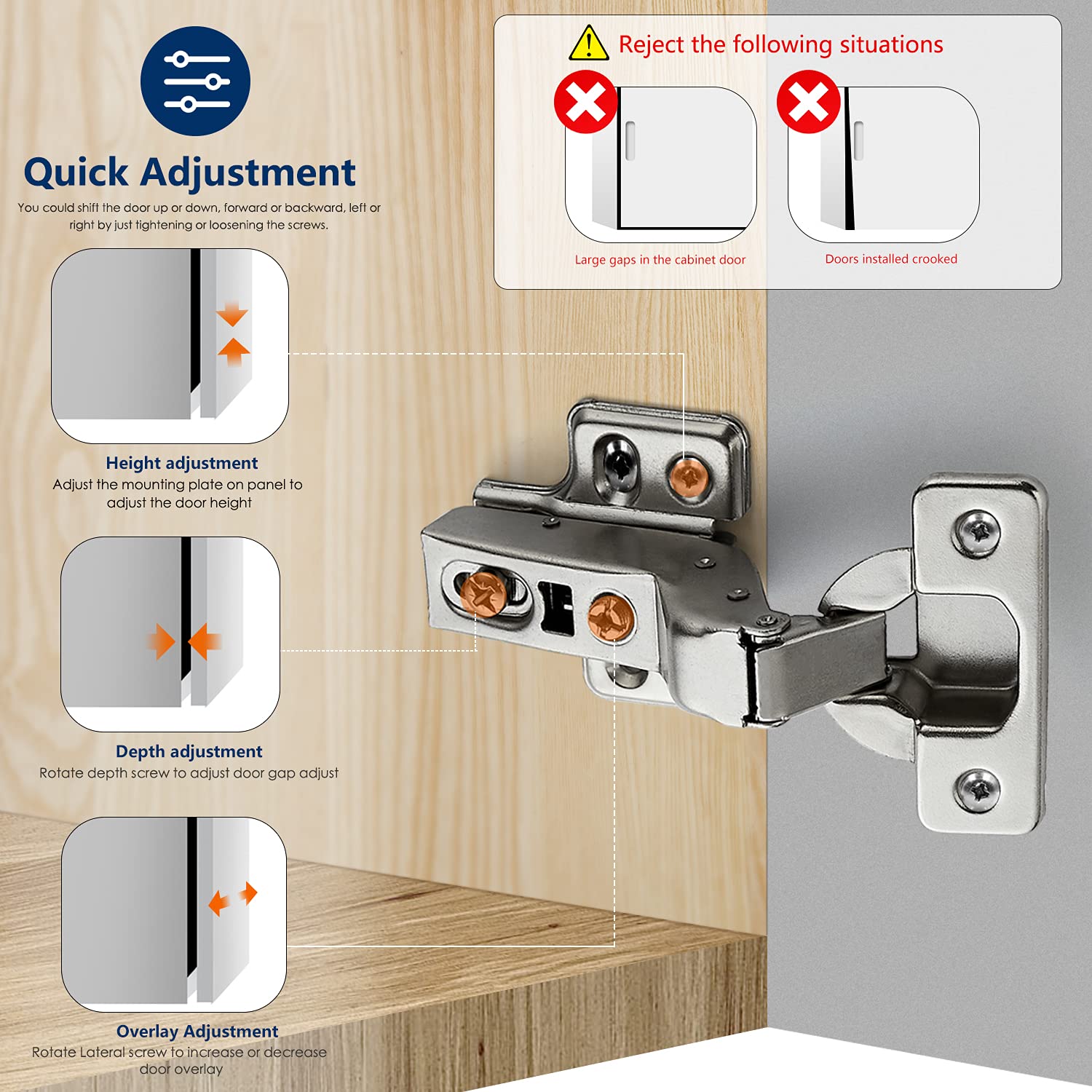 Ravinte 60 Pack 30 Pairs Soft Close Cabinet Hinges - Heavy Duty Frameless Adjustable Concealed Cup Hinges for European Kitchen Cabinets (Perfect for DIY Cabinet Installation & Door Repair)