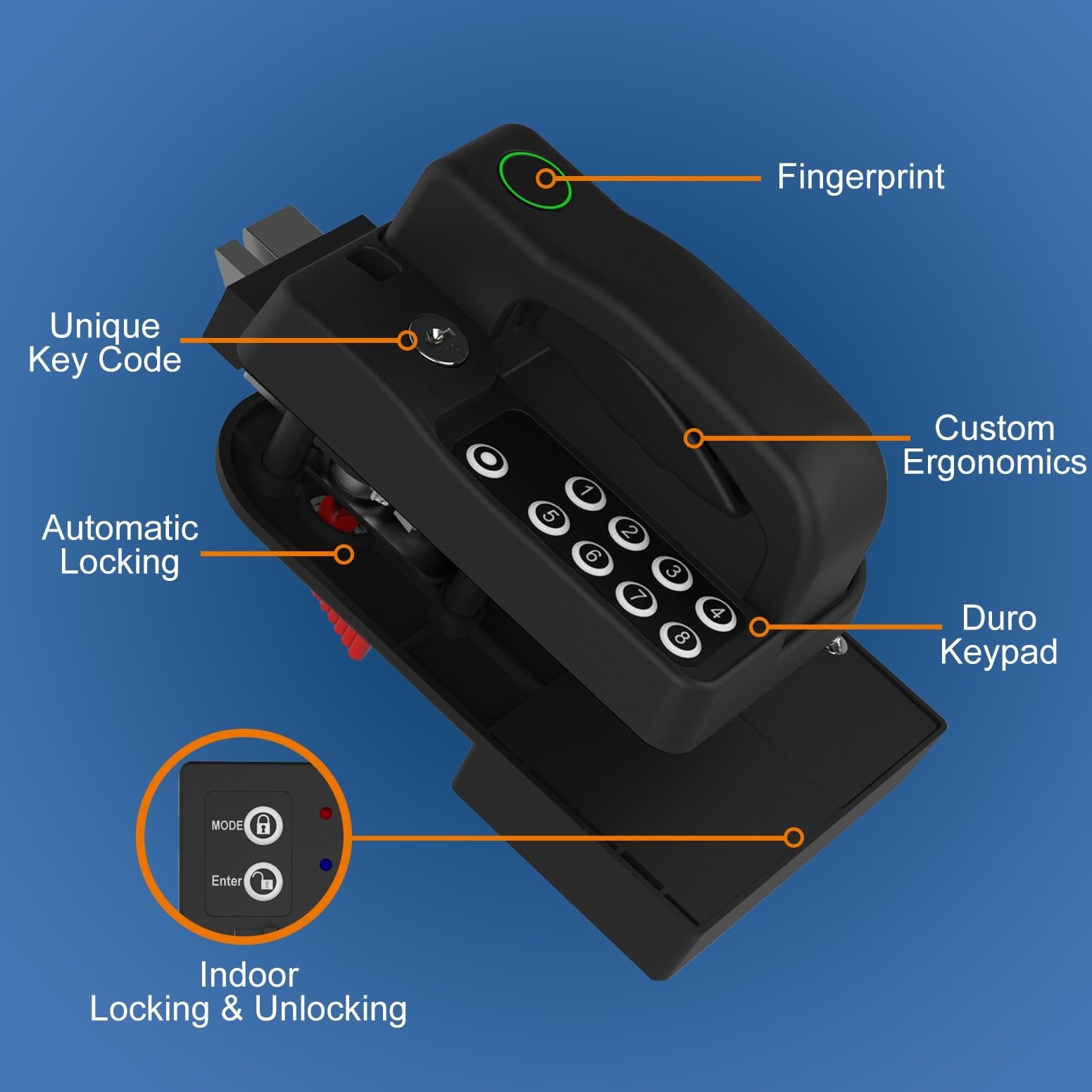 RV Master Keyless Entry Door Lock with Fingerprint, Passcode & Keys - 3.75