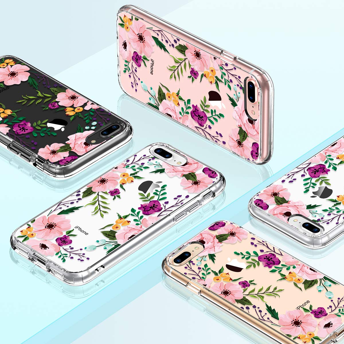 GiiKa Clear Heavy Duty Protective Case for iPhone 8 Plus/7 Plus with Screen Protector - Floral Design TPU Bumper Cover for Women & Girls | Perfect for Everyday Use, Work, and Travel Protection