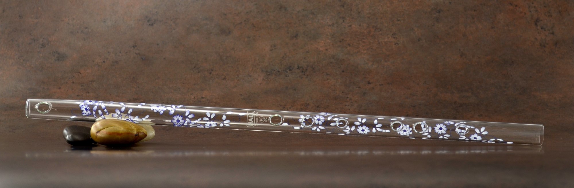 Hall Crystal Flute 12116 - Eb Inline Glass Flute with Blue Delft Design - Perfect for Orchestras, Ensembles & Professional Performances