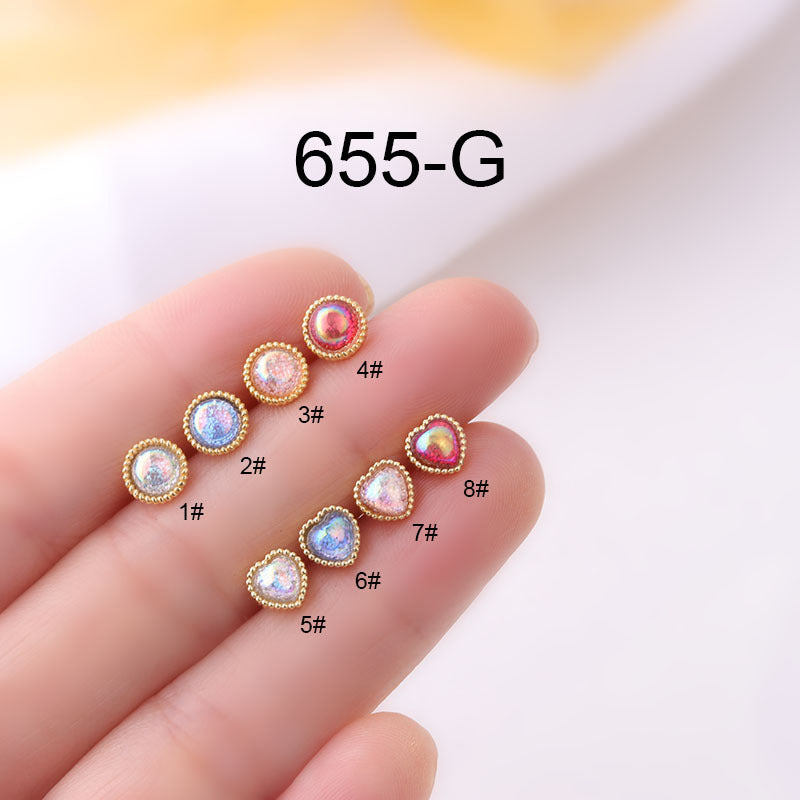 20G Rose Gold Simulated Opal Heart Daith Tragus Stud Earrings for Women | Cartilage, Helix, Lobe Piercing Jewelry | Perfect for Everyday Wear & Special Occasions
