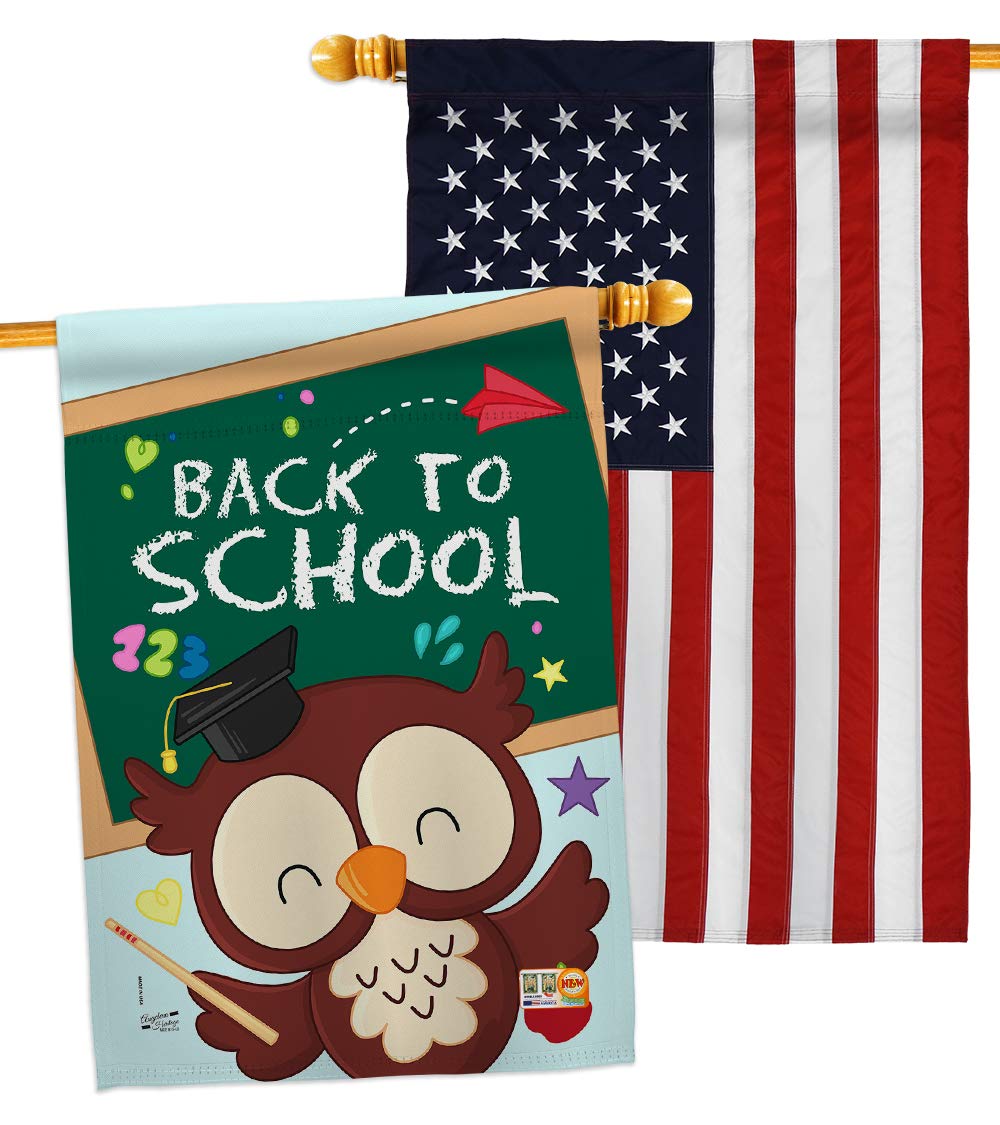 Back to School House Flags Pack - Double-Sided 28x40 Inch Yard Banner for First Day of School, Teacher & Student Classroom Decor - USA Made Embroidery Small Decorative Gift for Bus, Yard & Education Celebrations