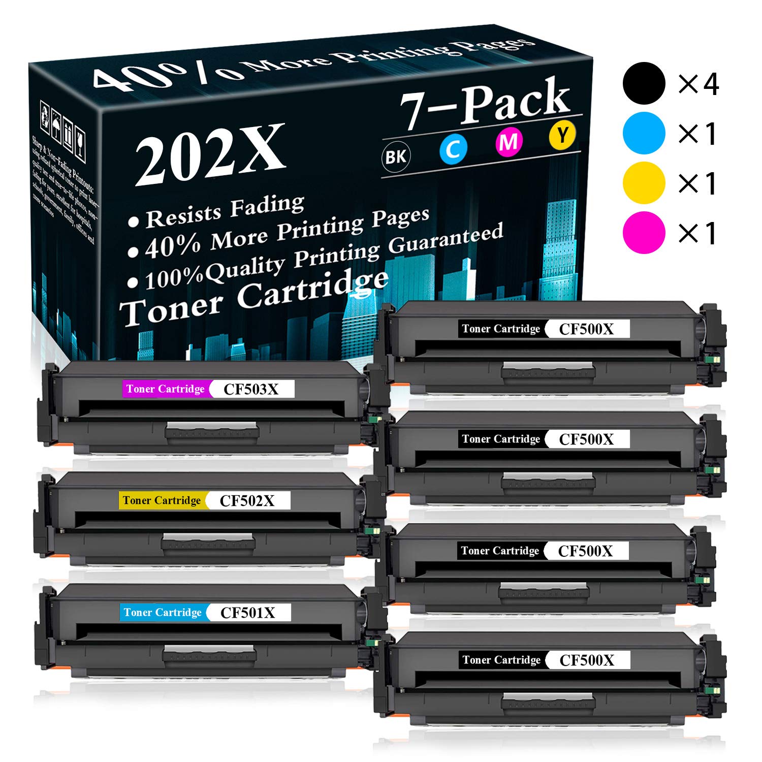 7-Pack (4BK+C+M+Y) 202X | CF500X CF501X CF502X CF503X Compatible Toner Cartridge Replacement for HP Color LaserJet Pro M254nw/M254dw/M254dn & MFP M280nw/M281fdn/M281fdw/M281cdw Printers | High-Yield Printing for Office & Home Use | Sold by TopInk