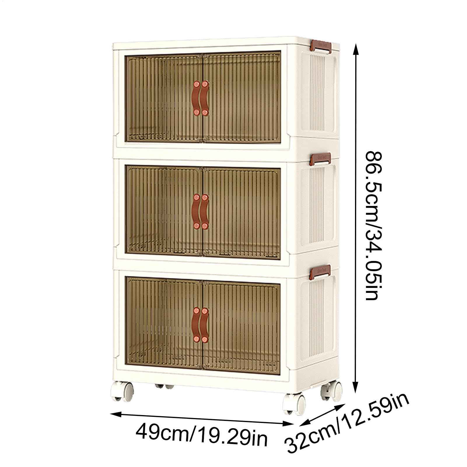 3 Tier Stackable Storage Bins with Lids & Wheels - 100.5L Collapsible Folding Storage Containers for Home, Hotel, Office & Dorm Organization | Space-Saving Storage Cabinet for Closet, Pantry & Laundry Room