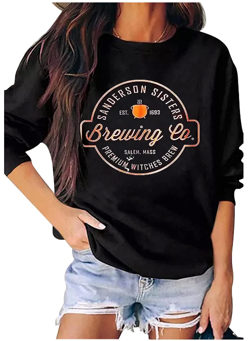 Witchy Halloween Sweatshirt for Women - Sanderson Sisters Inspired Pullover | Trendy Hocus Pocus Themed T-Shirt & Sweatshirt Tops | Perfect for Halloween Costumes, Witch Parties & Fall Fashion
