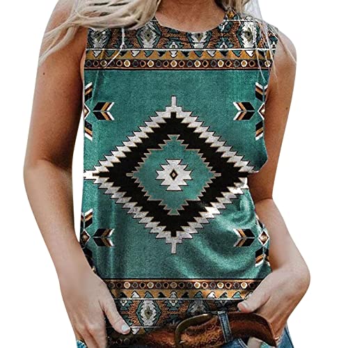 Women's Casual Aztec Print Sleeveless Vest Tops - Loose Fit Round Neck Splice T-Shirts for Summer, Beach & Everyday Wear | Basic Tops for Women