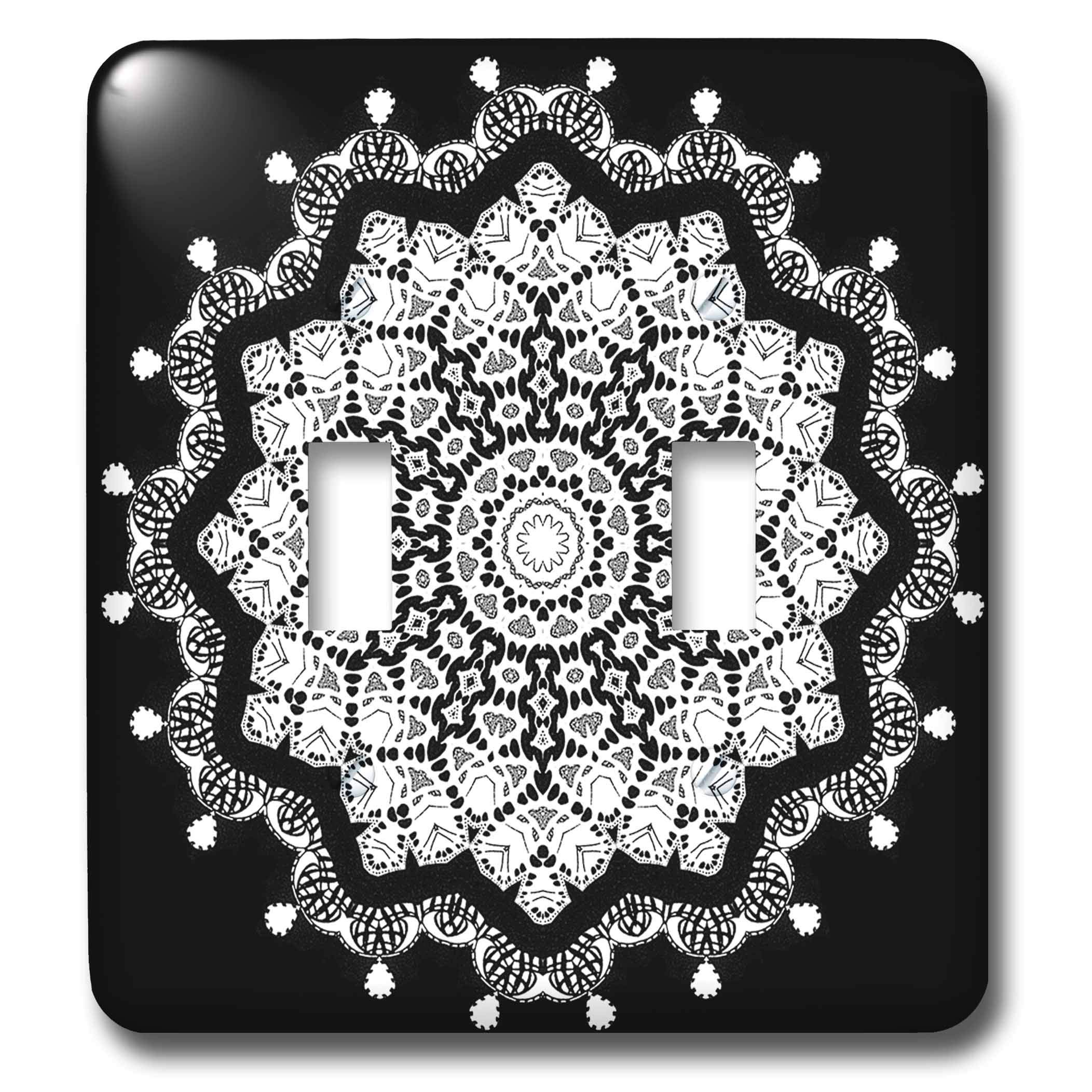 3D Rose Black and White Mandala Double Toggle Switch - Stylish Decorative Switch Plate Cover for Bedroom, Living Room, and Office Decor