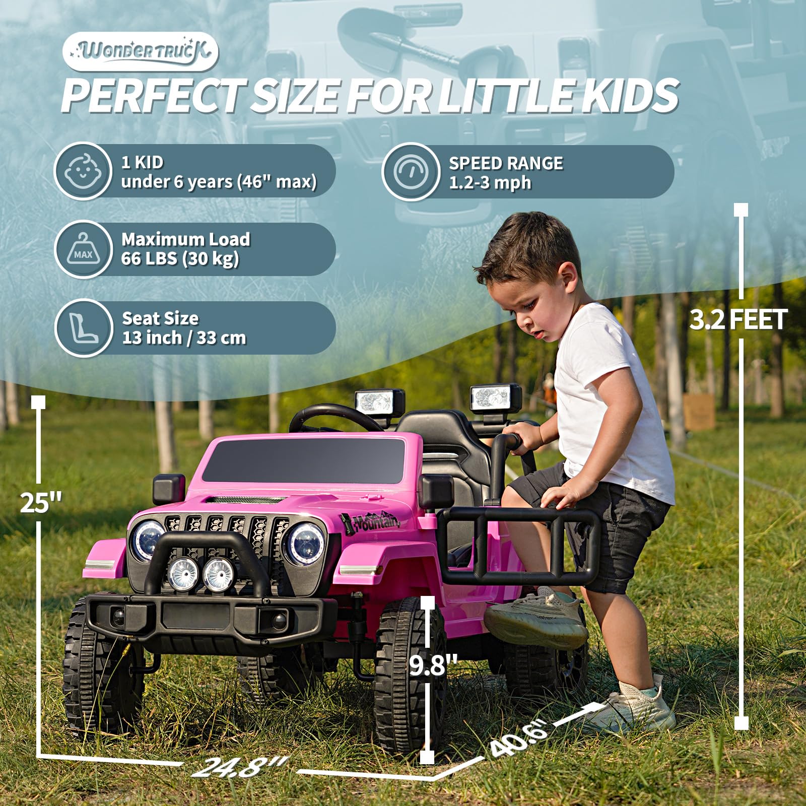 Joywhale 12V Kids Ride on Truck - Battery Powered Electric Car with Remote Control, 4-Wheel Suspension, LED Lights & Music - Pink Motorized Vehicle for Boys & Girls | Perfect for Birthday Gifts, Outdoor Play & Backyard Fun
