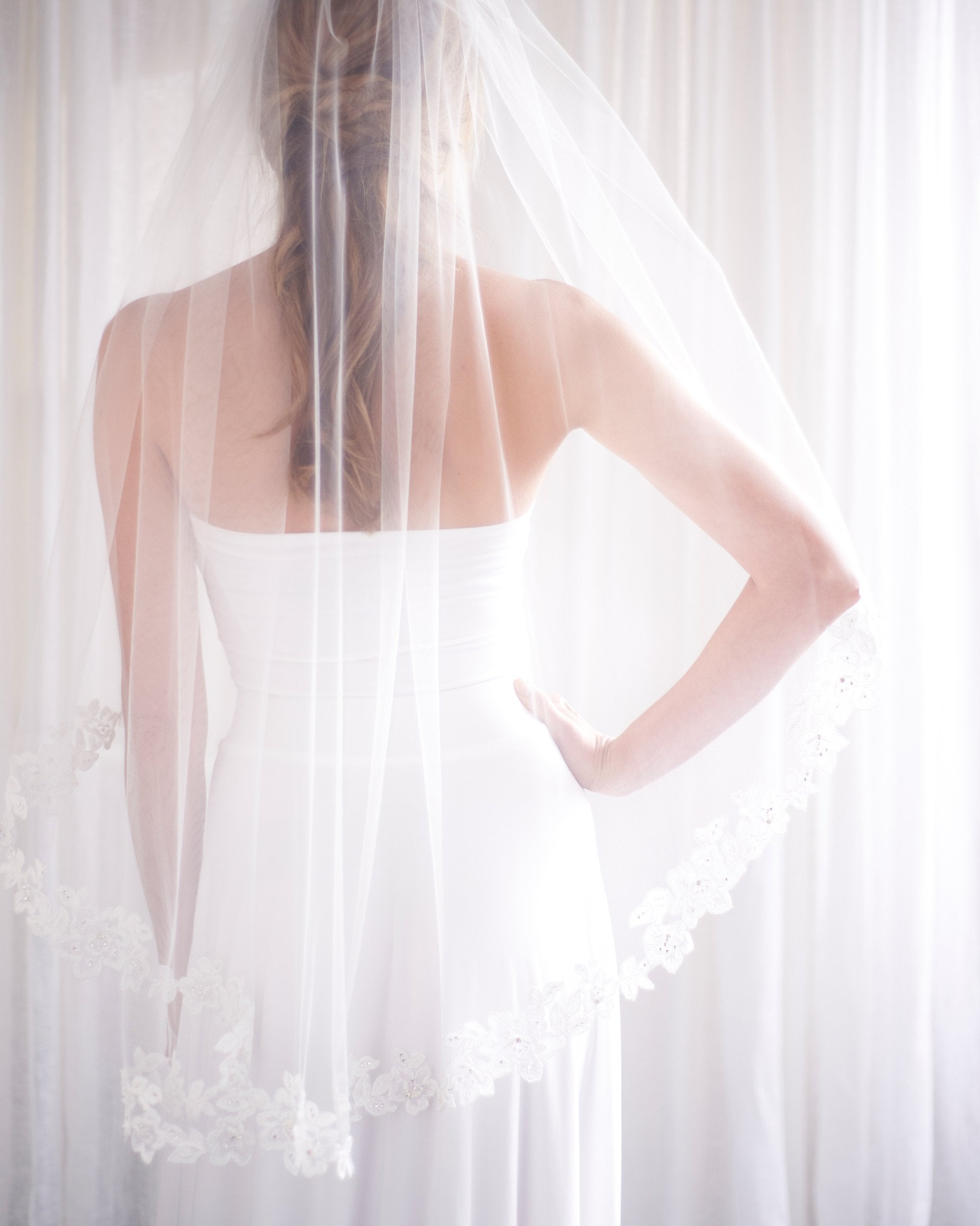 Althea Lace Cathedral Veil - Elegant Wedding Veil with Delicate Lace Trim for Brides | Perfect for Church Weddings, Formal Ceremonies & Bridal Portraits