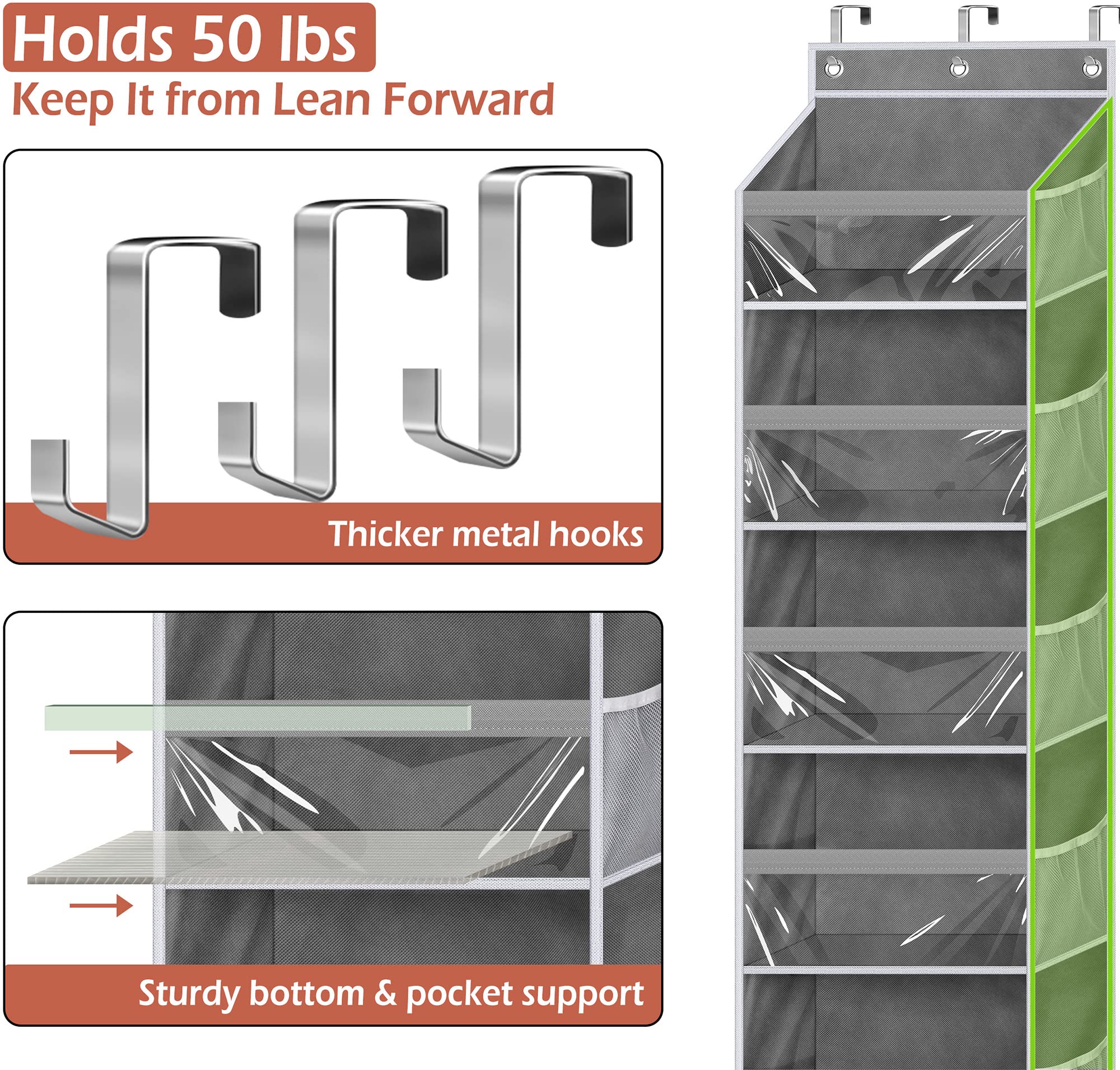 MISSLO Over The Door Organizer - 6 Large Pockets & 12 Side Pockets Hanging Storage for Closet, Bathroom, Pantry | Heavy Duty Baby Organizer for Nursery, Clothes, Toys & Diapers | Space Saving Solution for Bedroom & Home Organization
