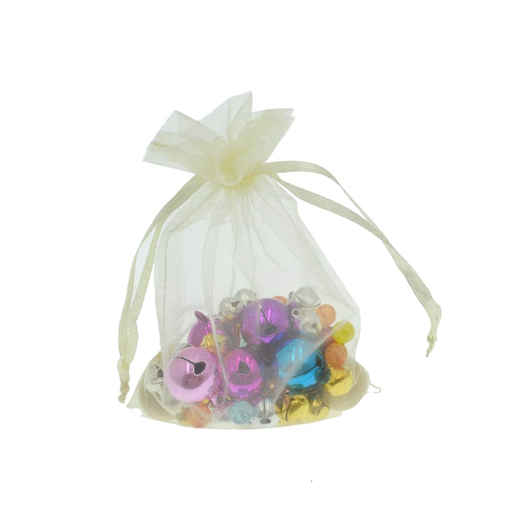 100Pcs 6x8 Inches Beige Organza Drawstring Gift Bags - Elegant Mesh Favor Pouches for Christmas, Weddings, Baby Showers & Party Favors