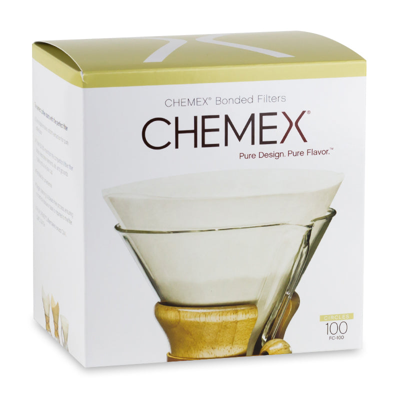 Chemex Bonded Coffee Filters FC-100, 100 Count - Pre-Folded Circle Filters for Pour Over Coffee - Perfect for Chemex 6-Cup Coffee Makers & Home Brewing