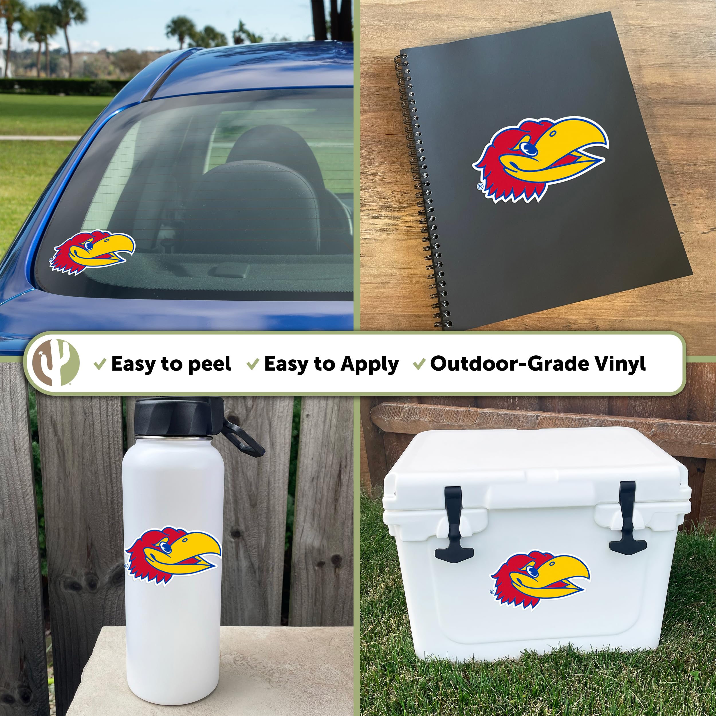 Kansas Jayhawks KU Vinyl Decal Sticker - Waterproof Desert Cactus Design for Laptop, Water Bottle, Car, Scrapbook - Perfect for KU Fans, College Dorm Decor & Game Day Accessories