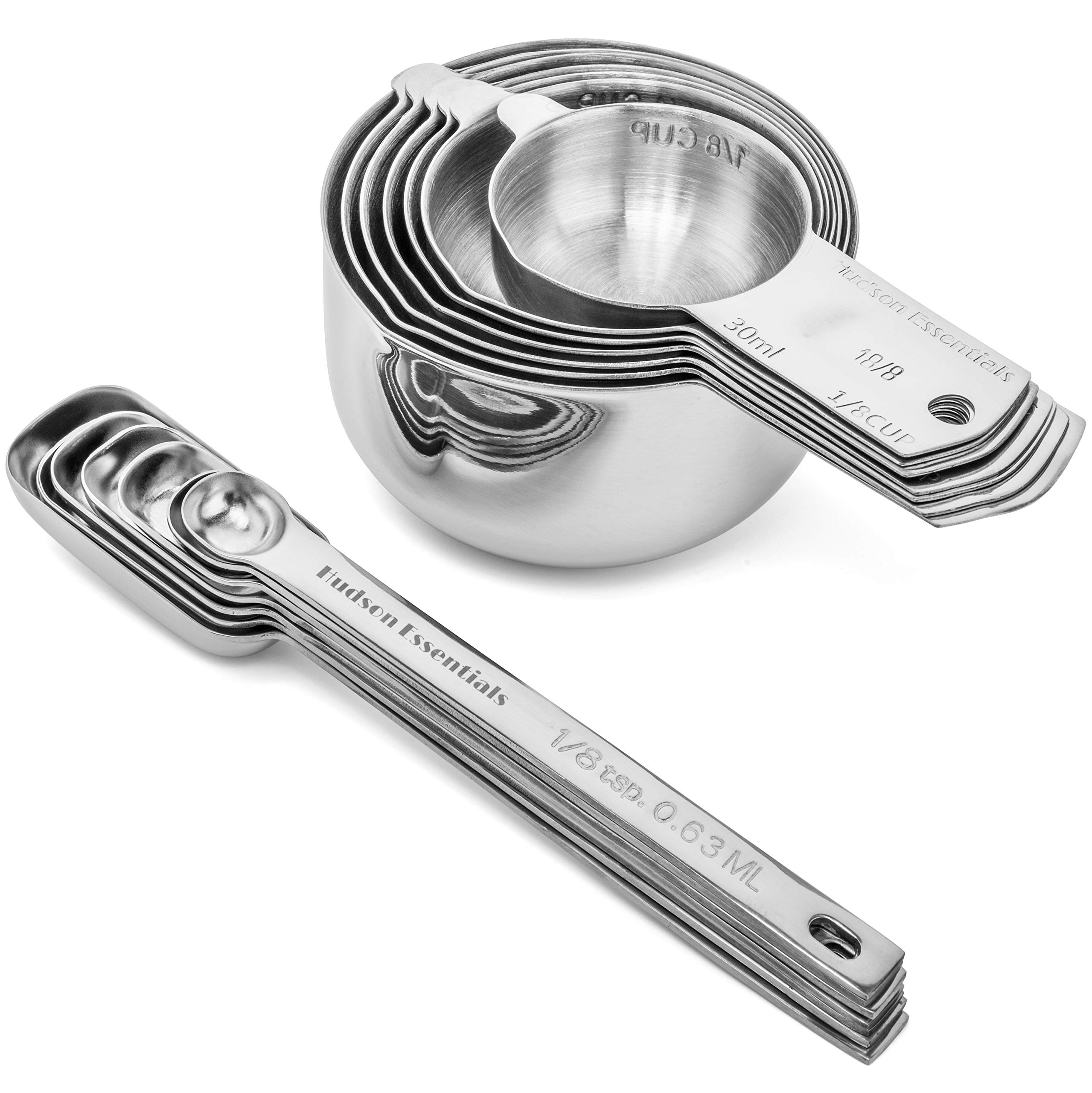 Hudson Essentials 14-Piece Stainless Steel Measuring Cups and Spoons Set - Durable Kitchen Tools for Baking, Cooking & Meal Prep - Perfect for Home Chefs & Professional Bakers