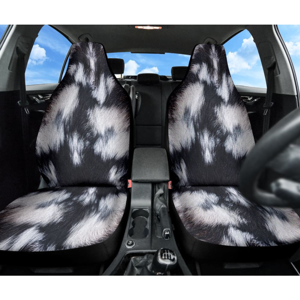 Premium Black and White Cowhide Print Car Seat Covers - Custom Fit for Most Vehicles (2-Piece Set) - Unique Gift Idea for Car Enthusiasts & Home Decor