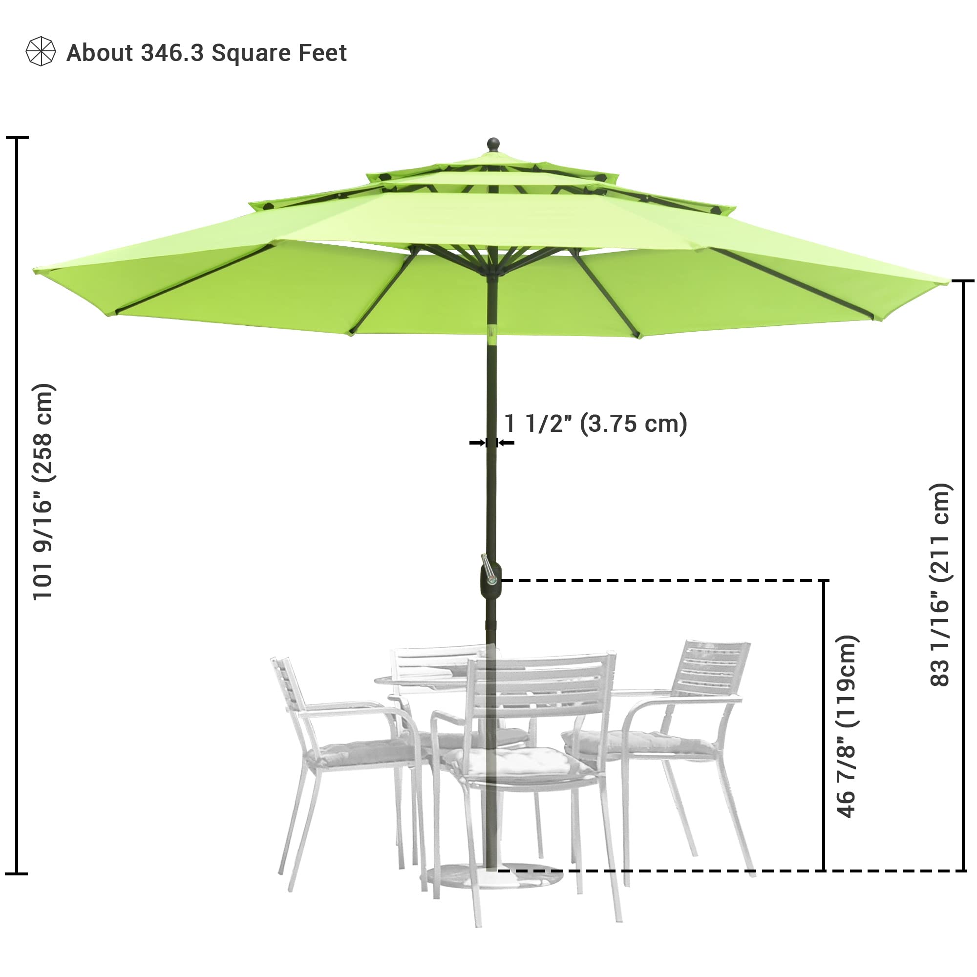 Yescom 11 Ft 3 Tier Outdoor Patio Umbrella with Crank Tilt Mechanism & Protective Cover - Perfect for Poolside, Backyard, Garden, and Beach Shade