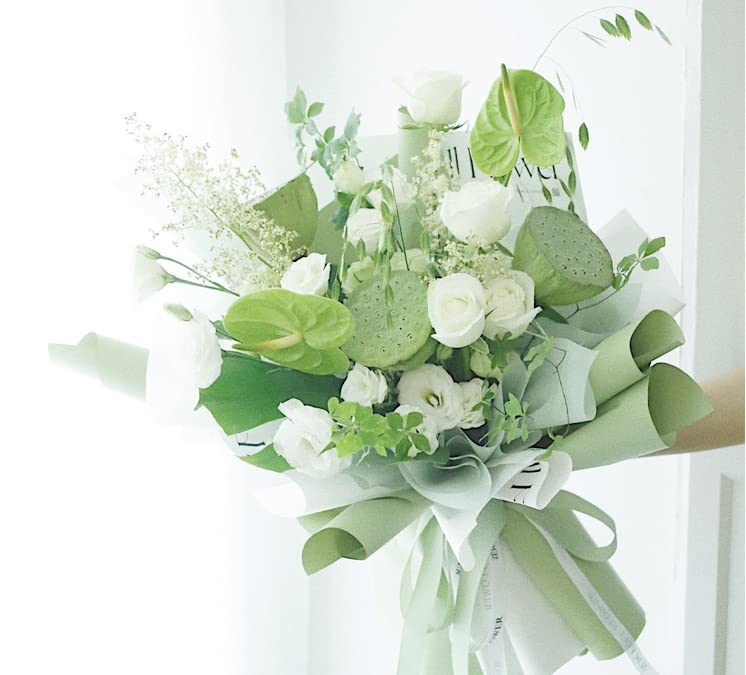 Premium Korean Style Waterproof Flower Wrapping Paper - 20 Sheets (58x58cm/22.8x22.8in) for Bouquets, DIY Crafts & Gift Wrapping - Avocado Green - Perfect for Weddings, Birthdays & Floral Arrangements