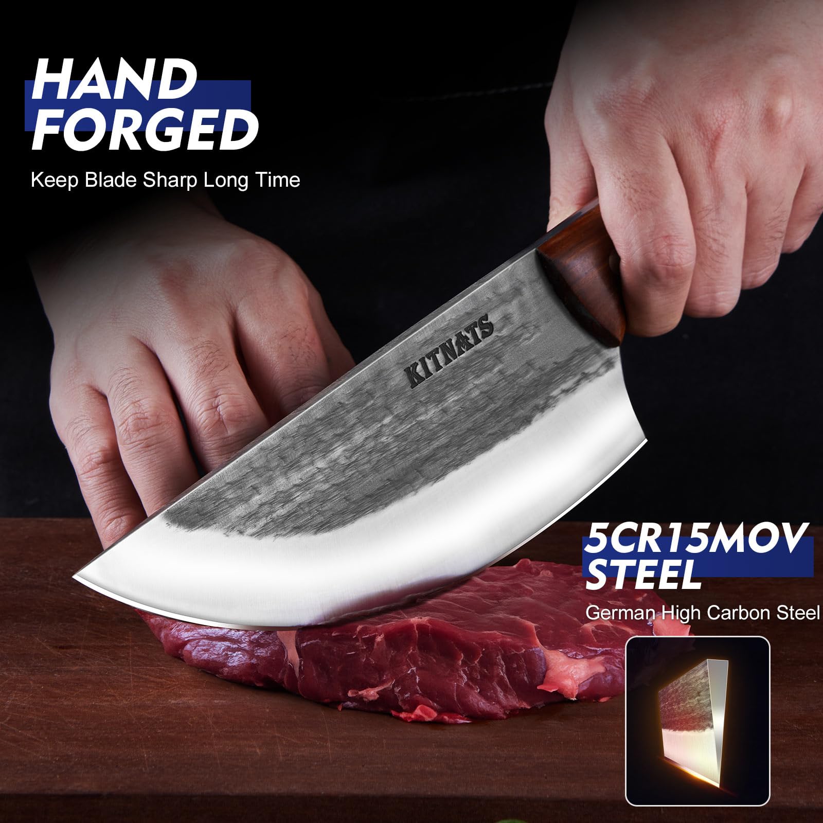 3PCS Premium Hand Forged Butcher Knife Set - Meat Cleaver & Kiritsuke Knife for Professional Meat Cutting | Perfect for Home Kitchen, Outdoor Cooking, Camping BBQ & Gift for Men