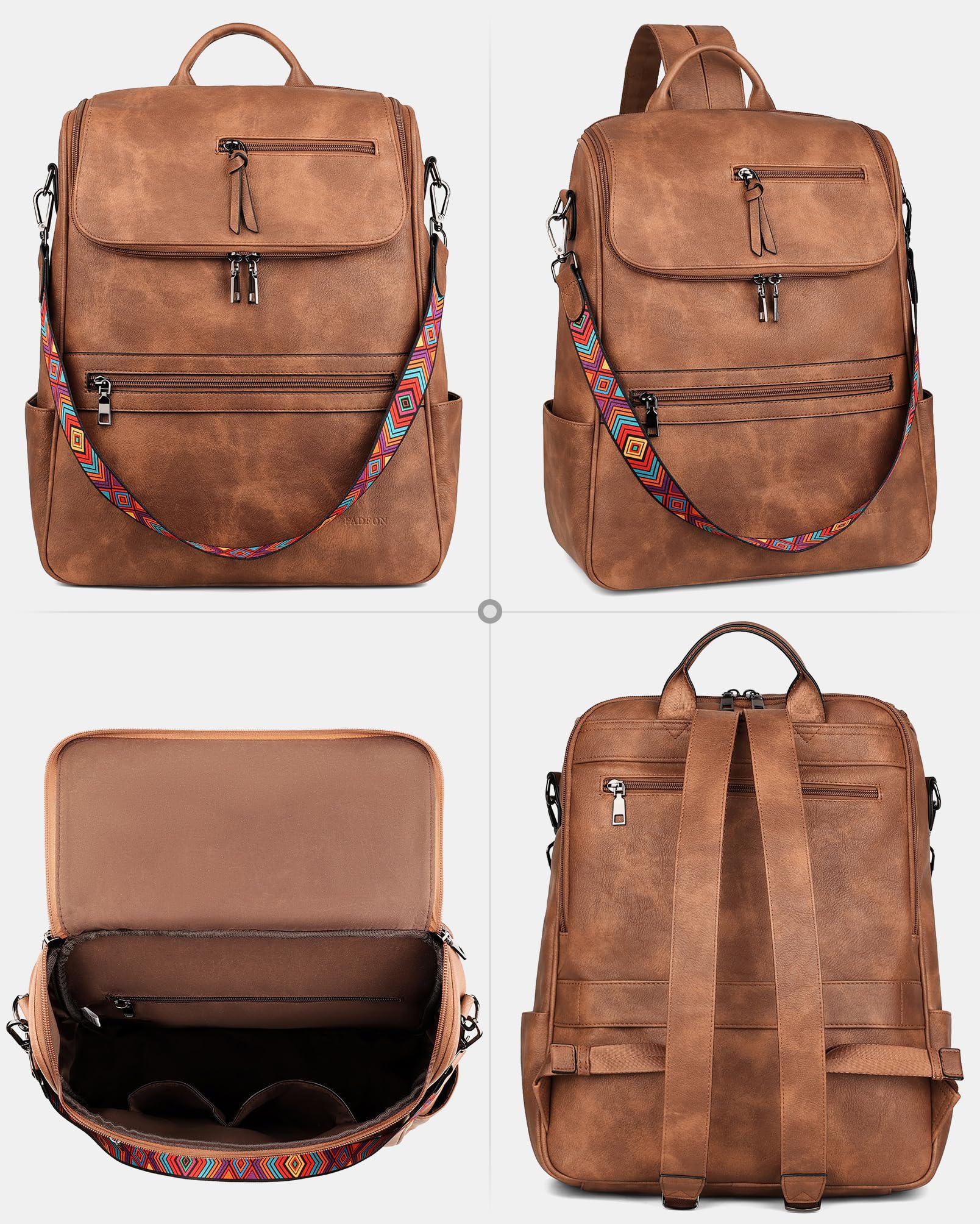FADEON Women's Leather Laptop Backpack - Stylish Brown Designer Travel Backpack with Laptop Compartment, Perfect for Work, School & Travel