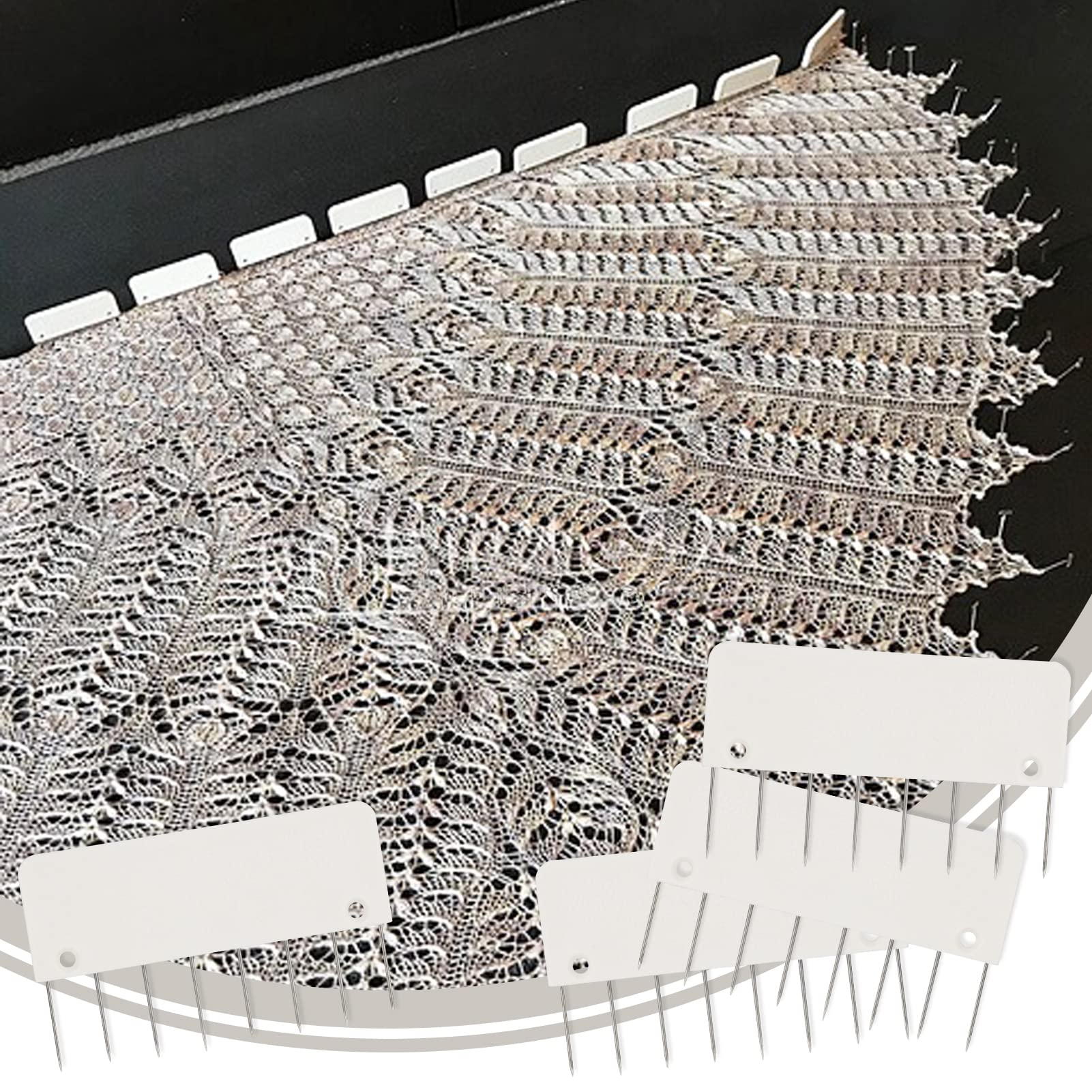 LAMXD 8 Pins Knit Blocking Pins Kit with 32 Combs - Perfect for Blocking Knitting, Crochet, Lace & Needlework Projects - Works with Knitting Blocking Mats - Ideal for Handmade Shawls, Sweaters & DIY Craft Projects