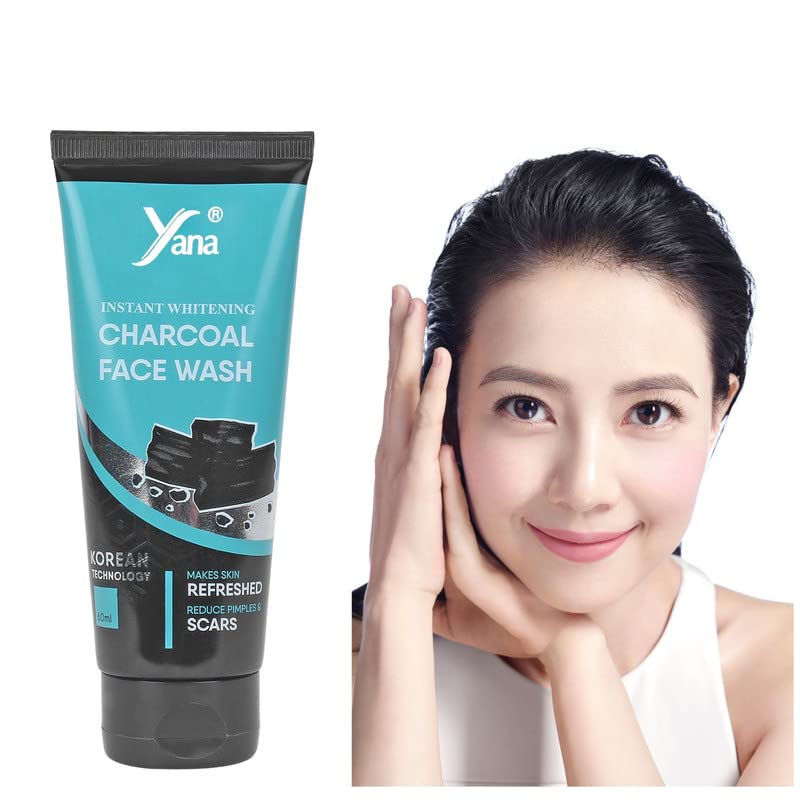 Instant Whitening Activated Charcoal Face Wash for Men - Natural & Organic Daily Facial Cleanser with Korean Technology | Deep Cleansing for Acne, Blackheads & Oily Skin
