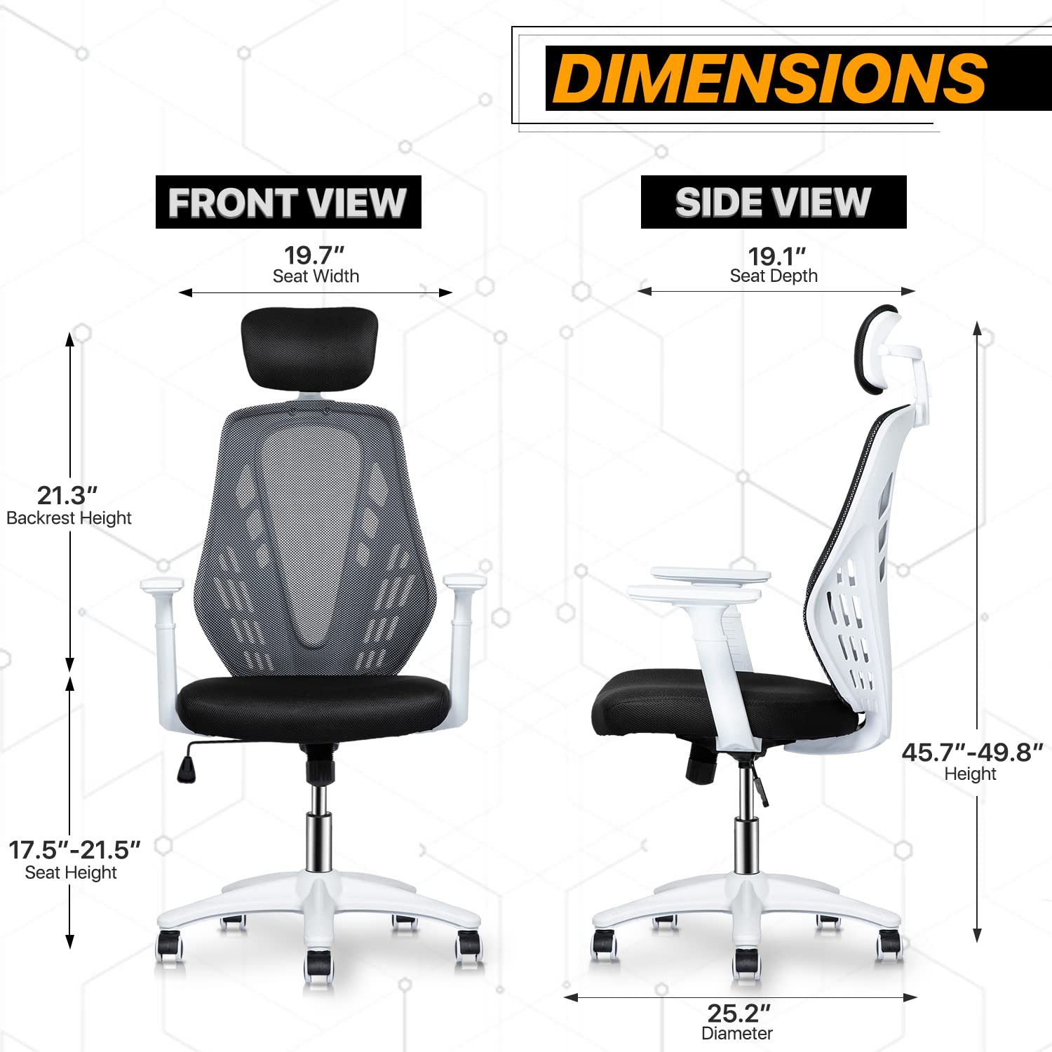 MoNiBloom Ergonomic Mesh Office Chair with Adjustable Headrest & Lumbar Support + Non-Slip Chair Mat - Perfect for Home Office, Gaming & Workspace Comfort