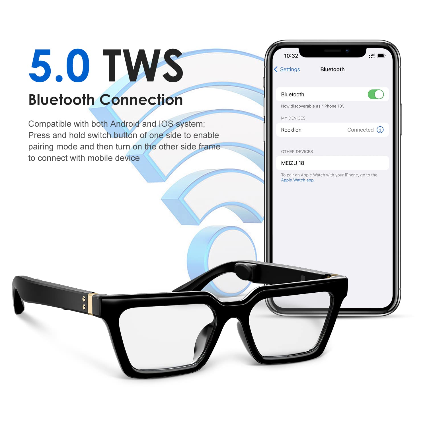 Bone Conduction Bluetooth Smart Glasses with Photochromic Lenses - Anti Blue Light, Voice Assistant, Immersive Sound for Men & Women - Perfect for Running, Cycling & Outdoor Activities