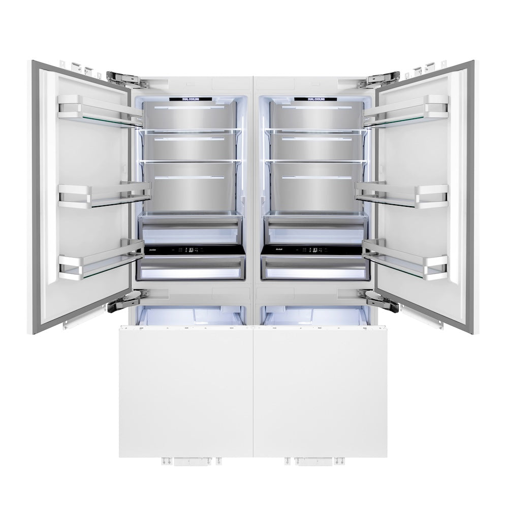 ZLINE Autograph Edition 60-Inch Panel Ready French Door Built-In Refrigerator - 32.2 cu. ft. Capacity, Bottom Freezer, Water Dispenser & Ice Maker with Champagne Bronze Accents (RBIVZ 60 CB) - Perfect for Modern Kitchens and Luxury Homes