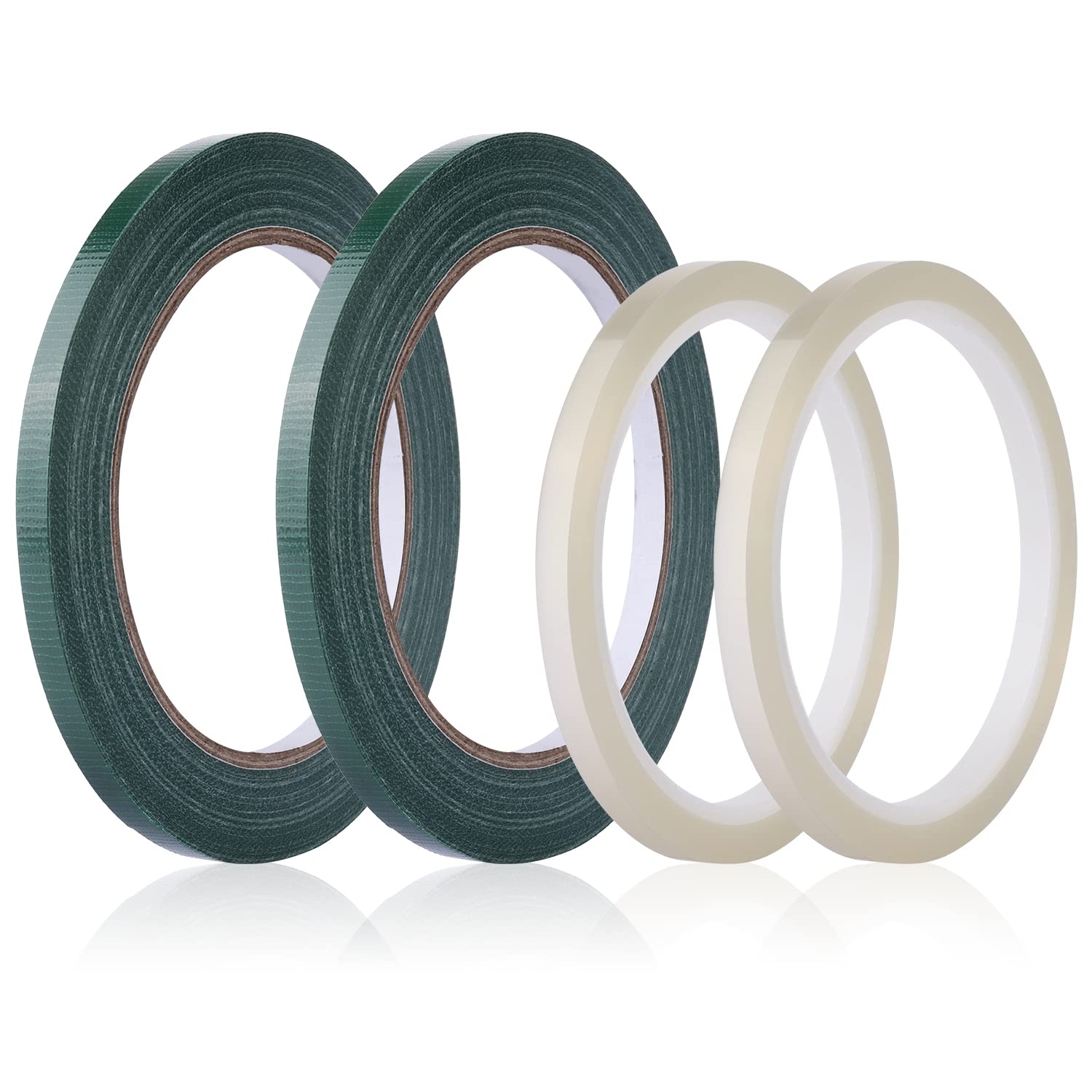 SAVITA 4 Rolls Floral Tape - 1/4 Inch x 21.9 YD & 1/4 Inch x 36.1 YD Waterproof Flower Arrangement Tape - Clear & Green Florist Tape for Bouquets, Wreaths, Artificial Flowers, Stem Wrapping & DIY Wedding Decorations