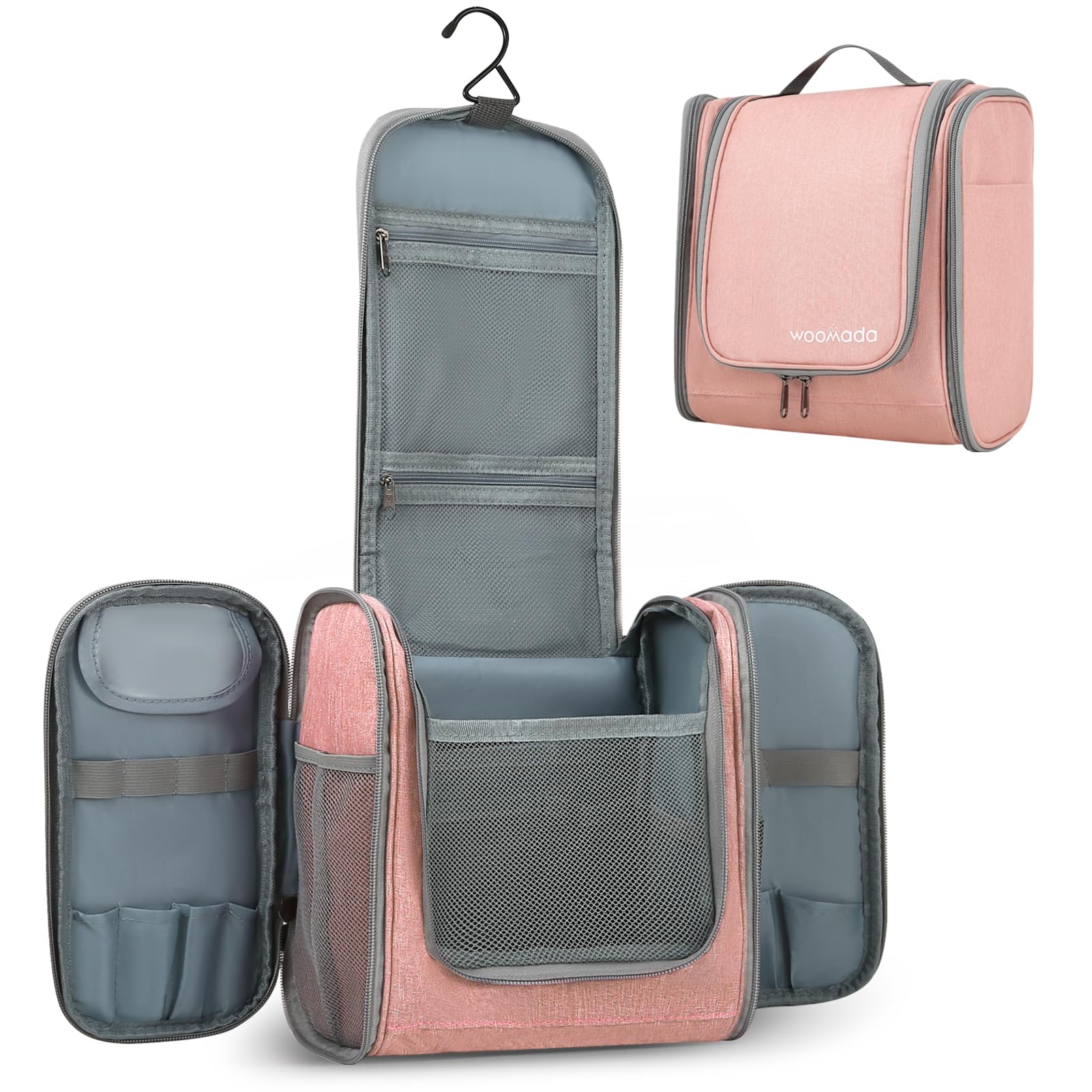 WOOMADA Waterproof Travel Toiletry Bag for Women - Hanging Makeup Organizer with 7 Compartments & Metal Hook - Perfect Cosmetic Storage for Brushes, Toiletries & Beauty Essentials - Ideal for Travel, Gym & Daily Use