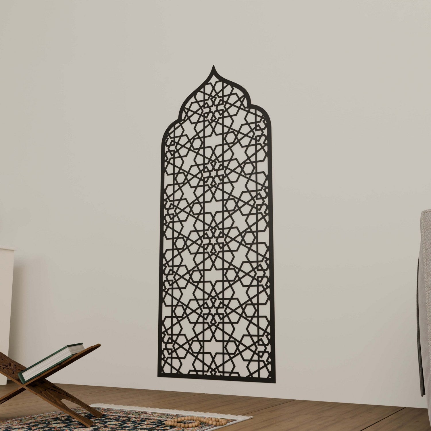 Handcrafted Wooden Islamic Prayer Niche (Mihrab) with 6-Pointed Star Design - Traditional Home Decor for Muslim Prayer Space | Perfect for Living Room, Mosque, or Islamic Center Decoration
