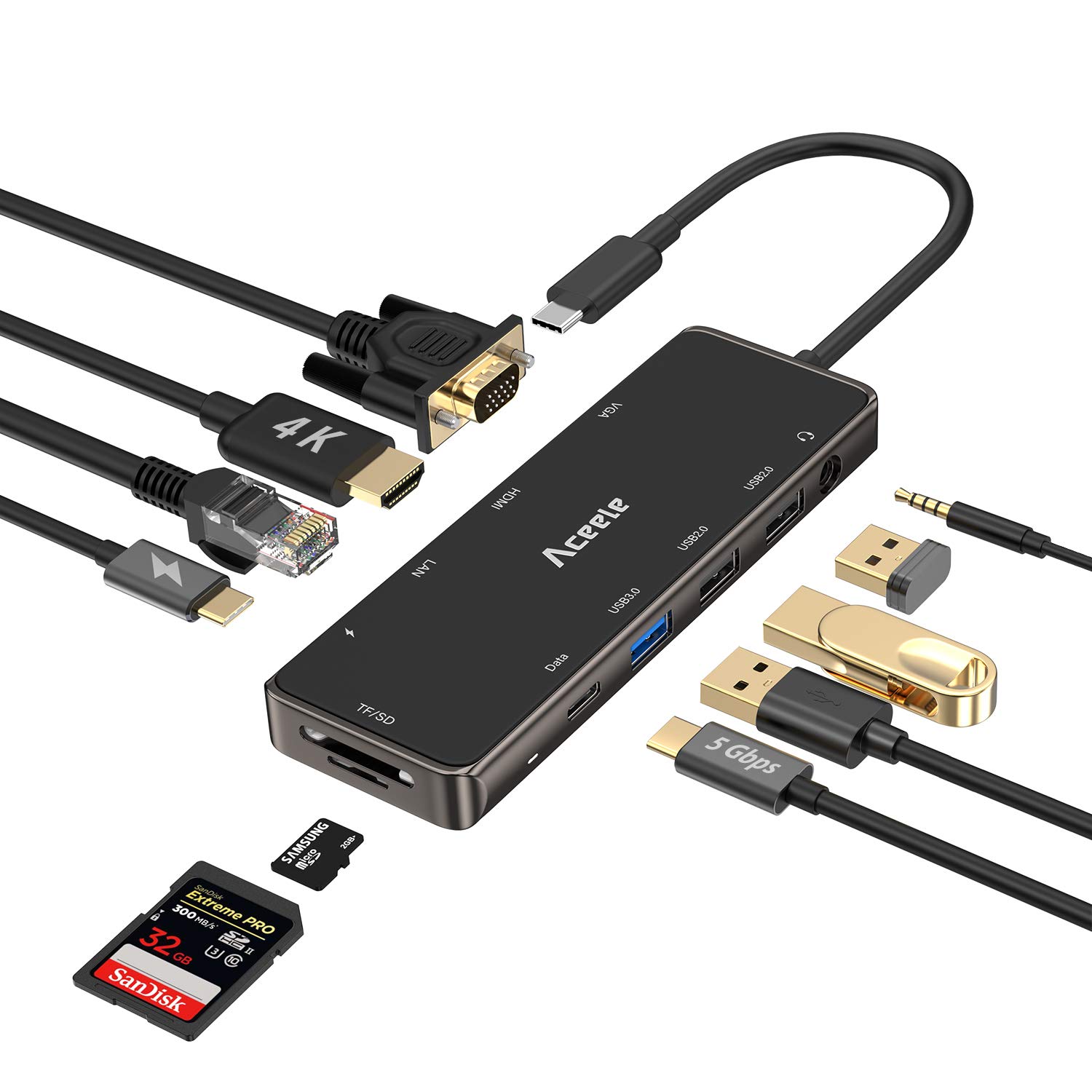 11-in-1 USB C Hub for MacBook Pro - HDMI, Ethernet, Card Reader for Home & Office