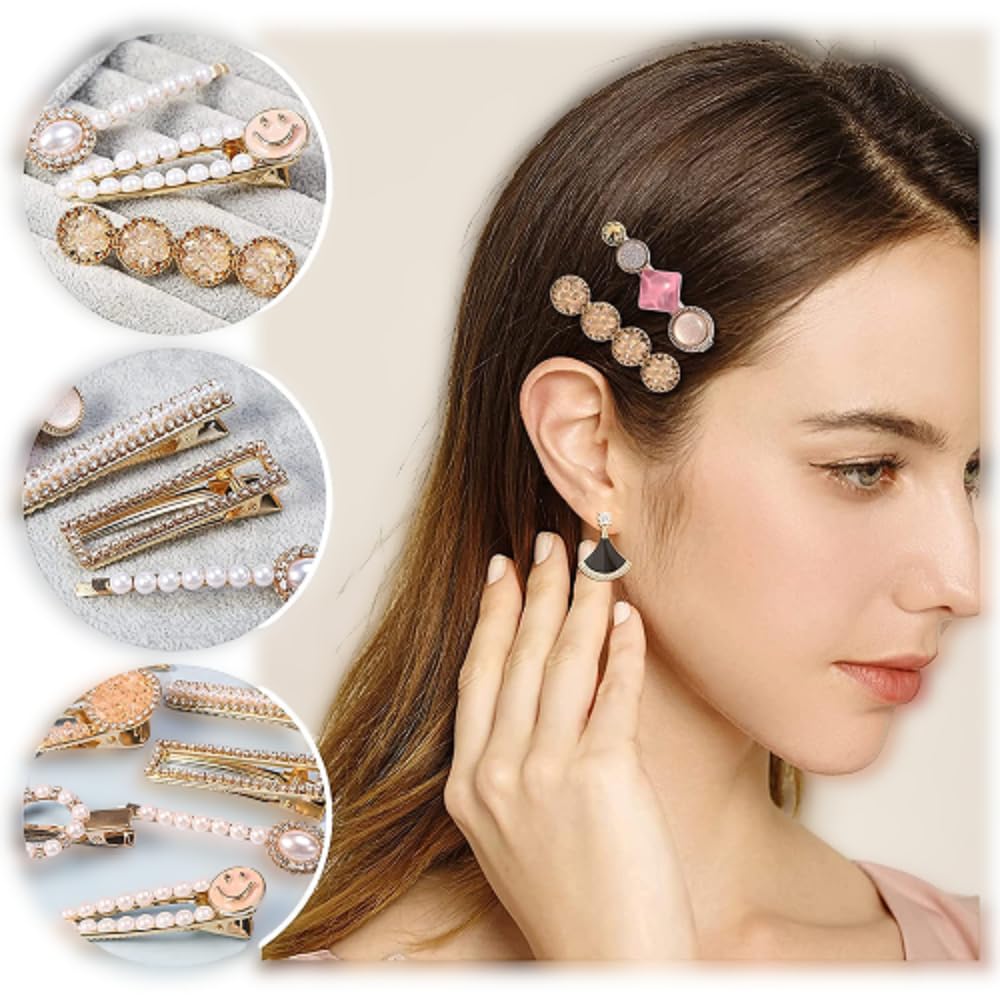 Korean Fashion Pearl Rhinestone Hair Clips for Women - Elegant Metal Hairpins Set of 5 - Perfect for Weddings, Parties & Daily Styling