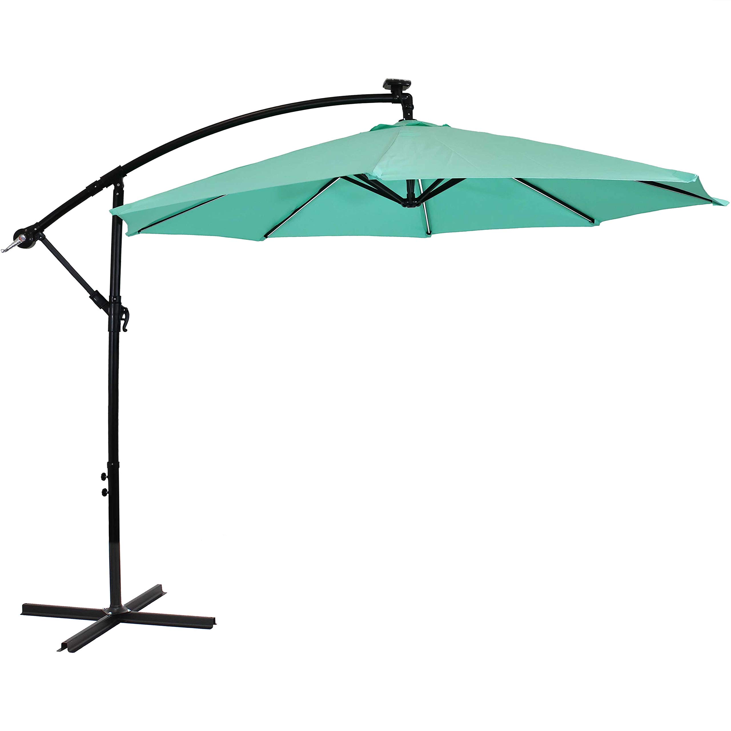 Sunnydaze 10-Foot Cantilever Outdoor Umbrella with Solar LED Lights - Durable Polyester Shade & Steel Pole - Air Vent & Cross Base - Seafoam Green - Perfect for Patio, Poolside, and Backyard Relaxation