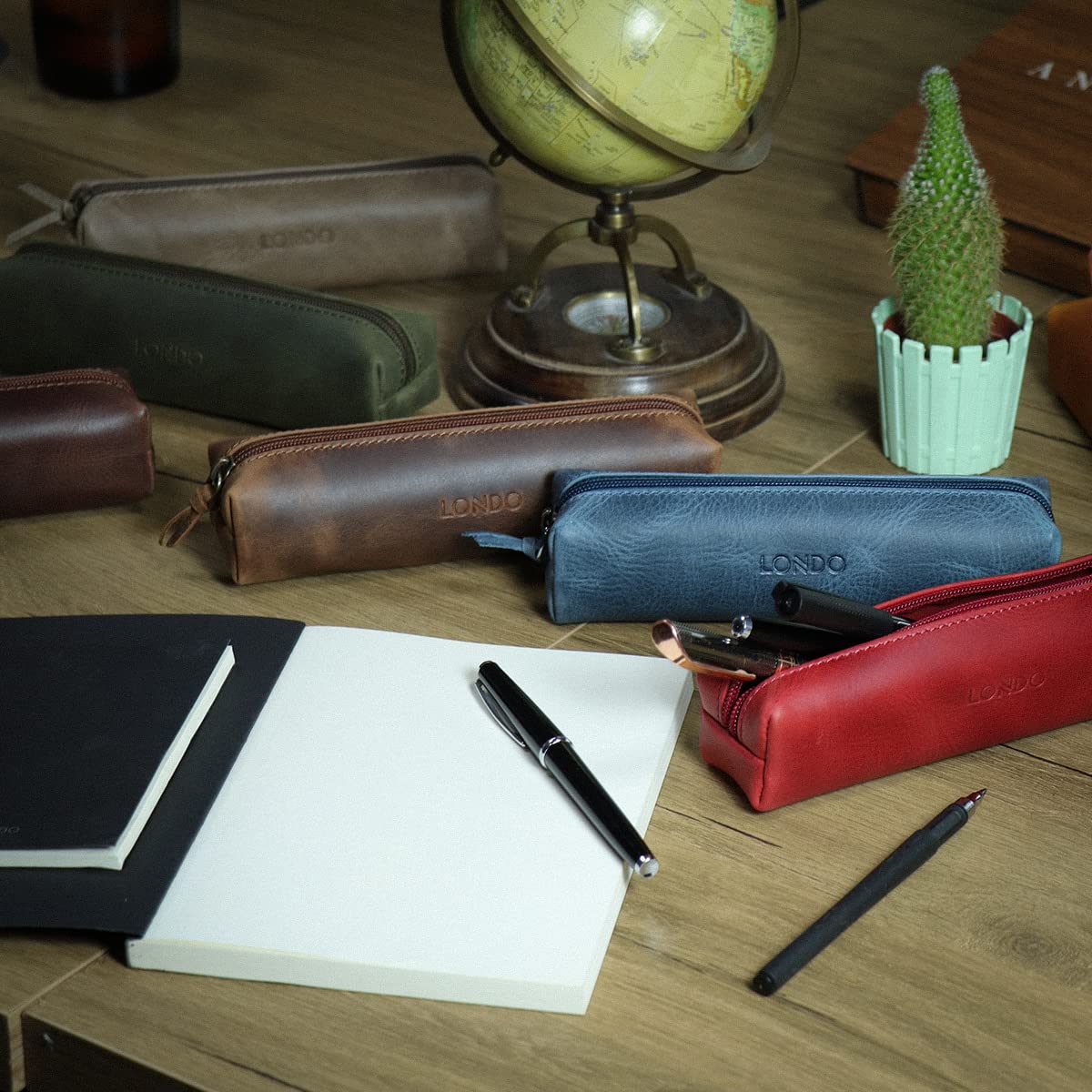 Genuine Leather Pencil Case with Zipper - for School & Office Use