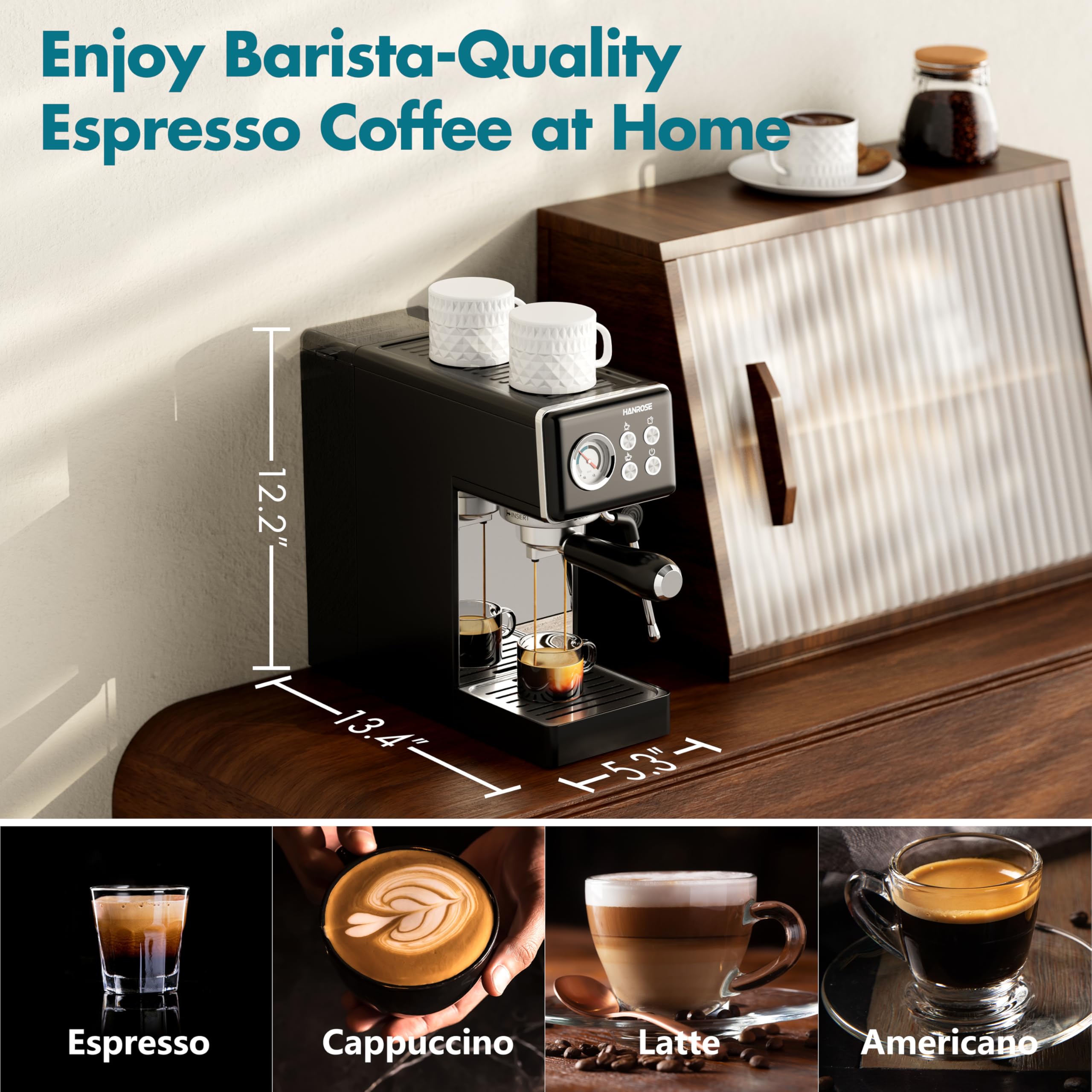 **15 Bar Compact Espresso Machine with Milk Frother - Stainless Steel Coffee Maker for Latte & Cappuccino - Perfect for Home Baristas & Coffee Lovers**    *(Use Cases: Ideal for home kitchens, small offices, or as a gift for coffee enthusiasts who enjoy café-quality espresso, lattes, and cappuccinos.)*