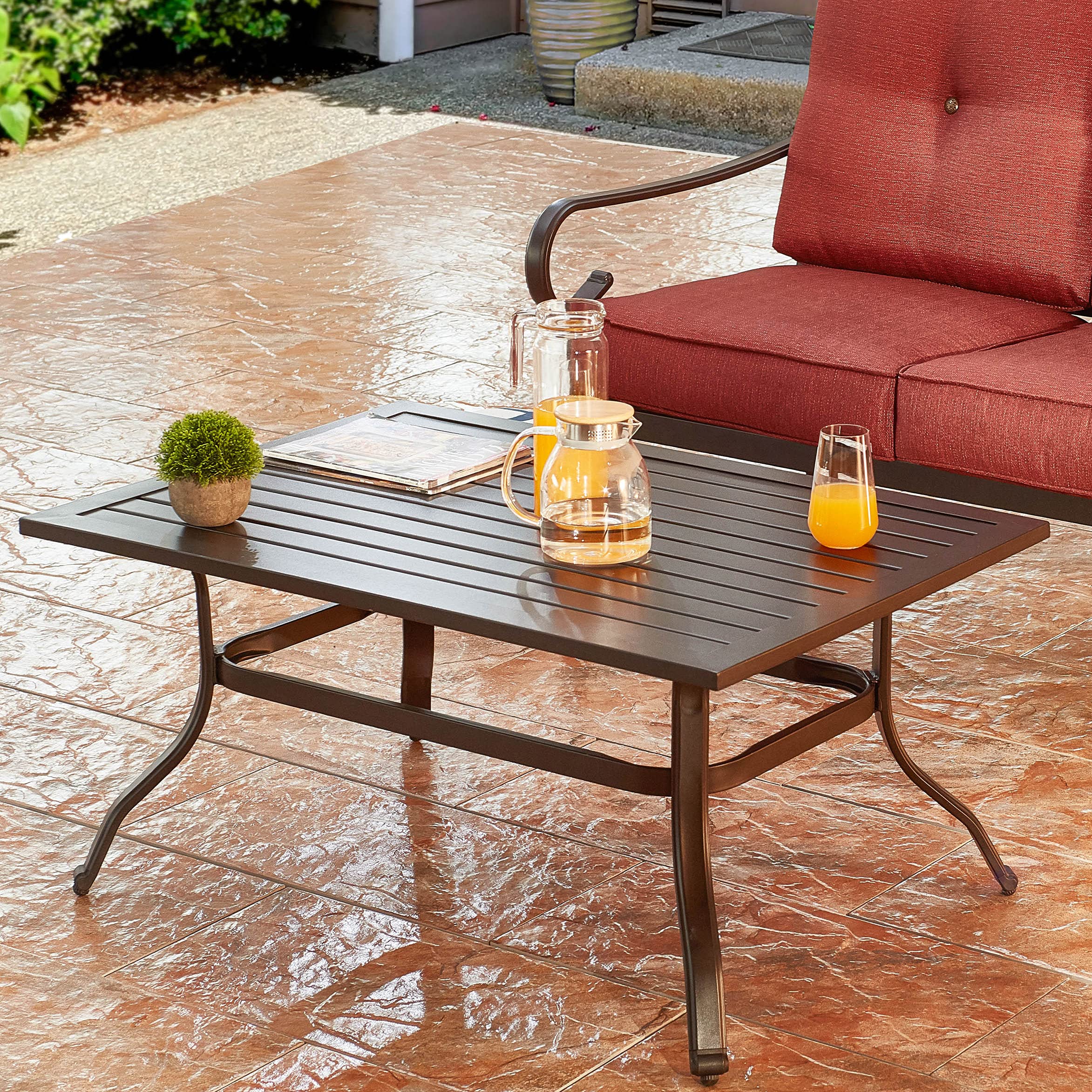 PatioFestival 2-Person Outdoor Loveseat Bench with 6.3 Inch Cushion & Coffee Table - All-Weather Steel Frame for Garden, Patio, and Backyard Relaxation